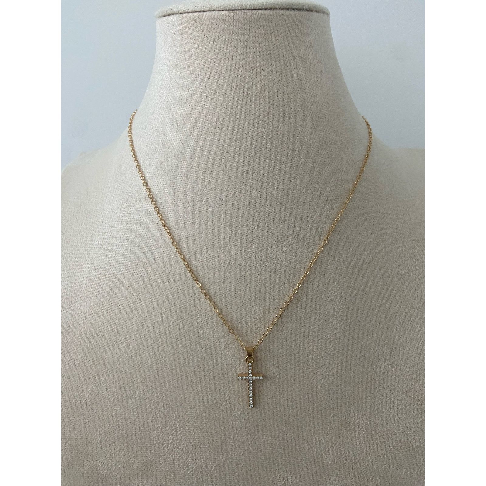 Other Mini delicate rhinestone cross necklace gold tone Size ONE SIZE - 1 Thumbnail
