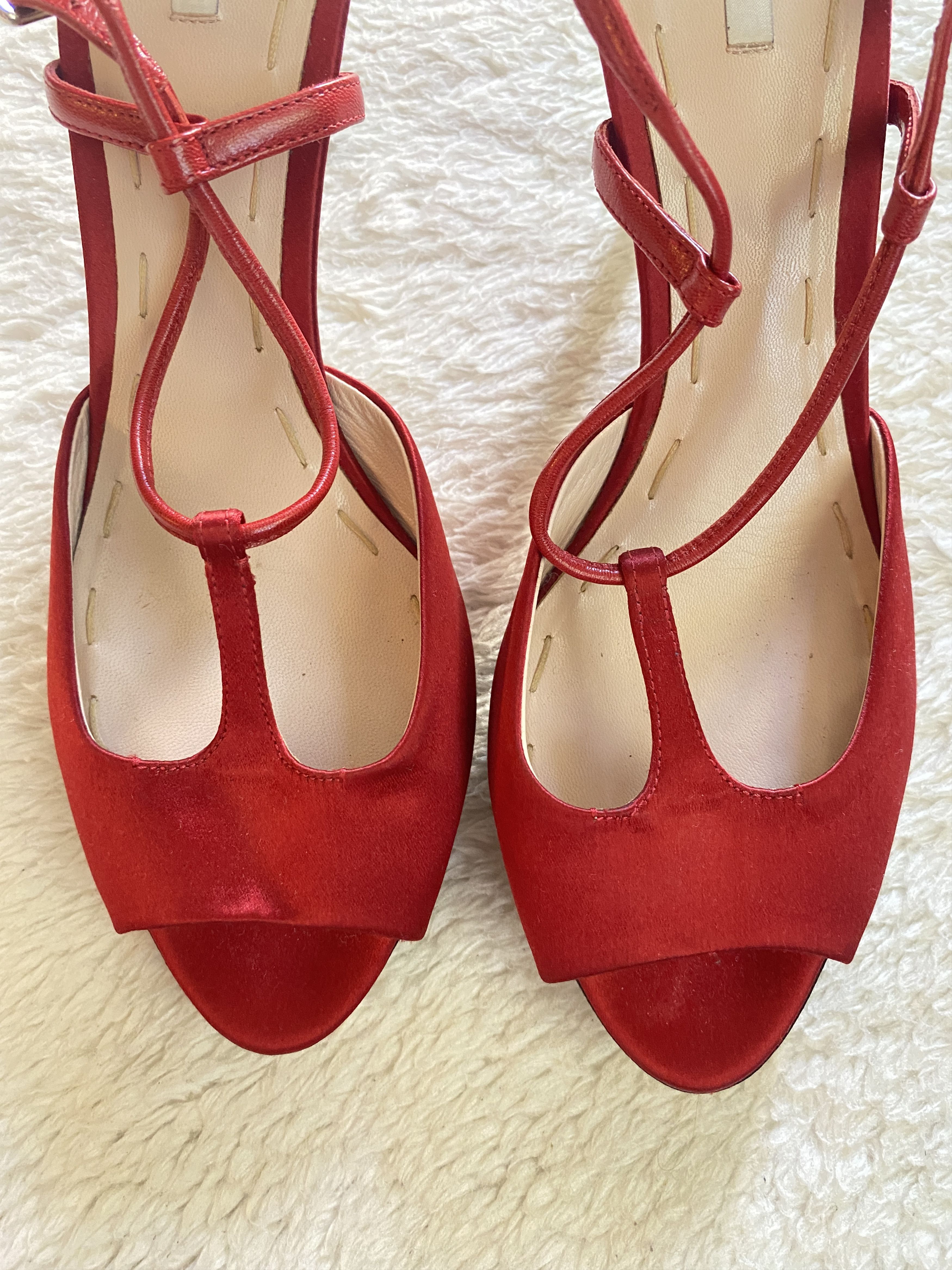 Miu Miu Miu Miu Silk Peep Toe Sandals – Red & Black Size US 10 / IT 40 - 9 Thumbnail