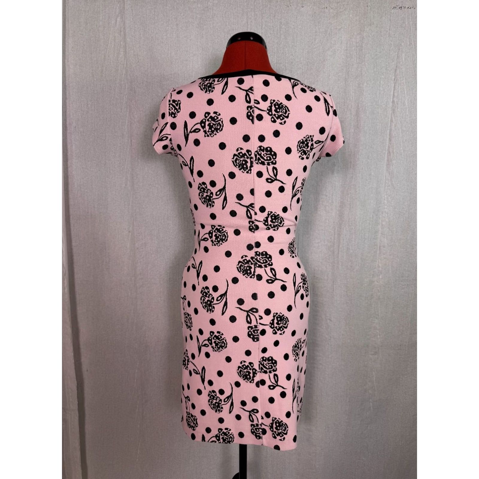 Pinko VINTAGE ZOKAI Pink Black Floral Midi Sheath Dress Womens Size Small Y2K D908 Size S / US 4 / IT 40 - 4 Thumbnail