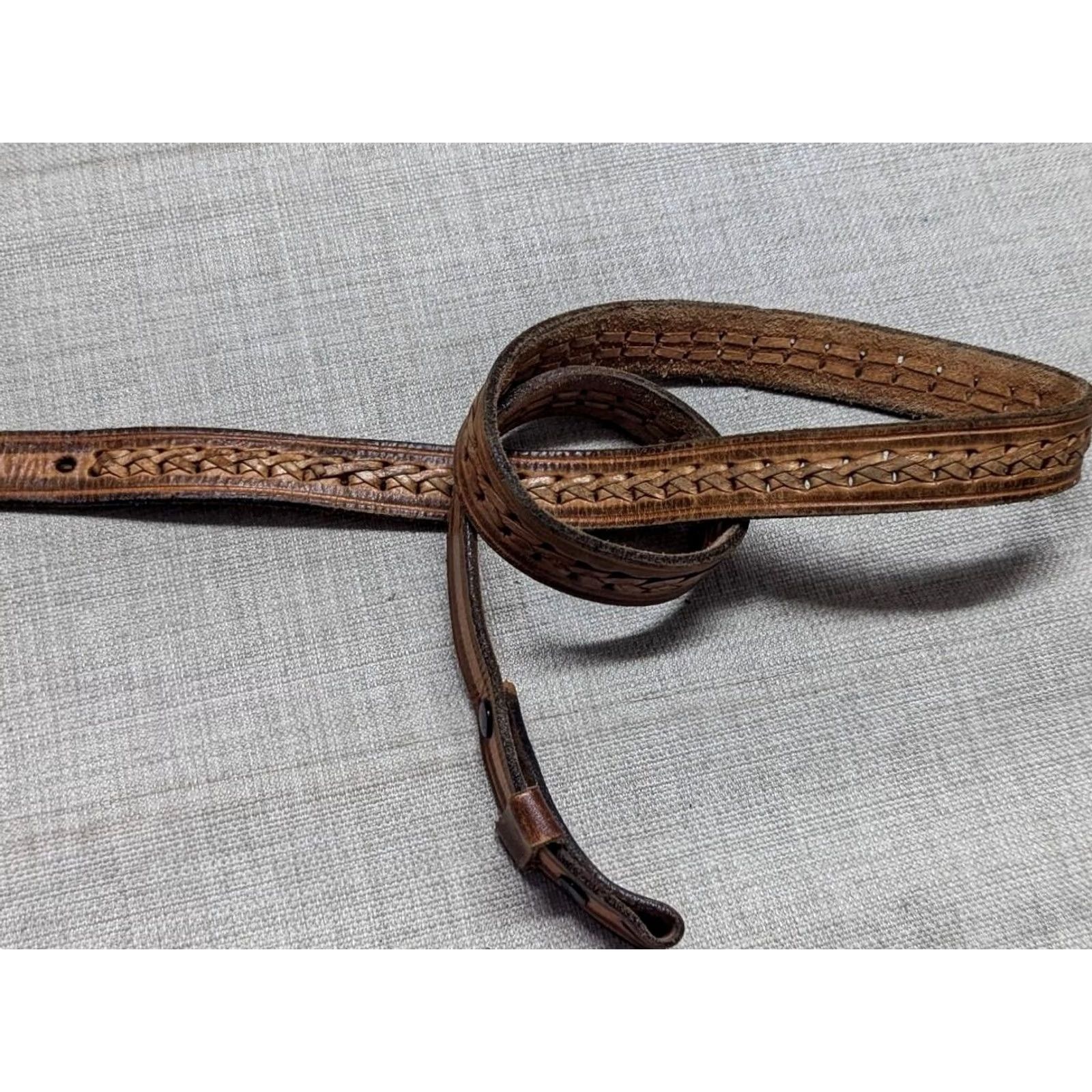 Vintage VINTAGE handcrafted brown leather belt Western Men 40 belt buckle West cowboy 7/8" width Weave Full Grain Cowhide Size 40 - 5 Thumbnail