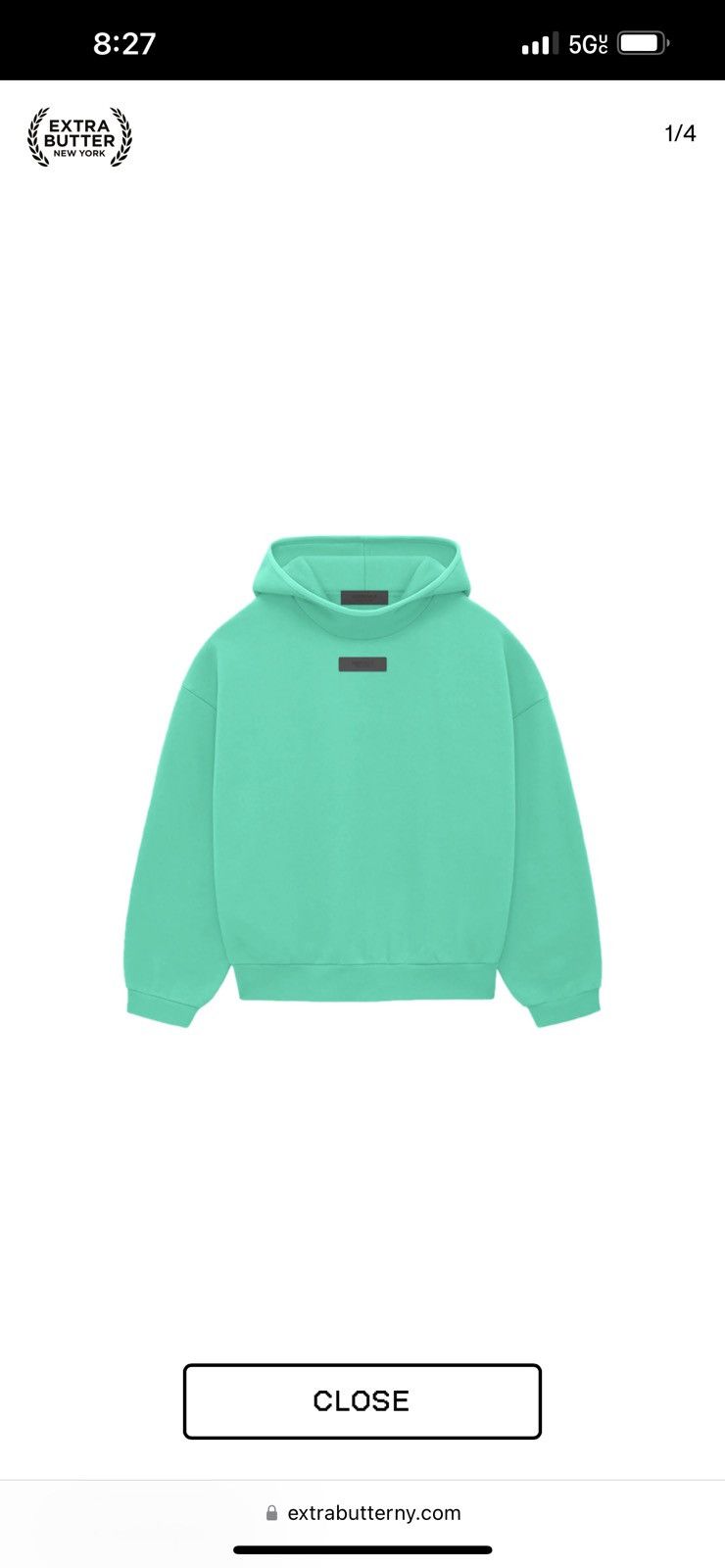 Fear of god essentials 2024 hoodie Mint size Large