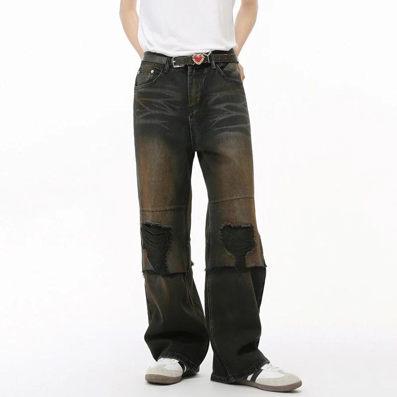 Designer Vintage Holes Worn-out Leg Loose Jeans Size US 31 - 3 Thumbnail