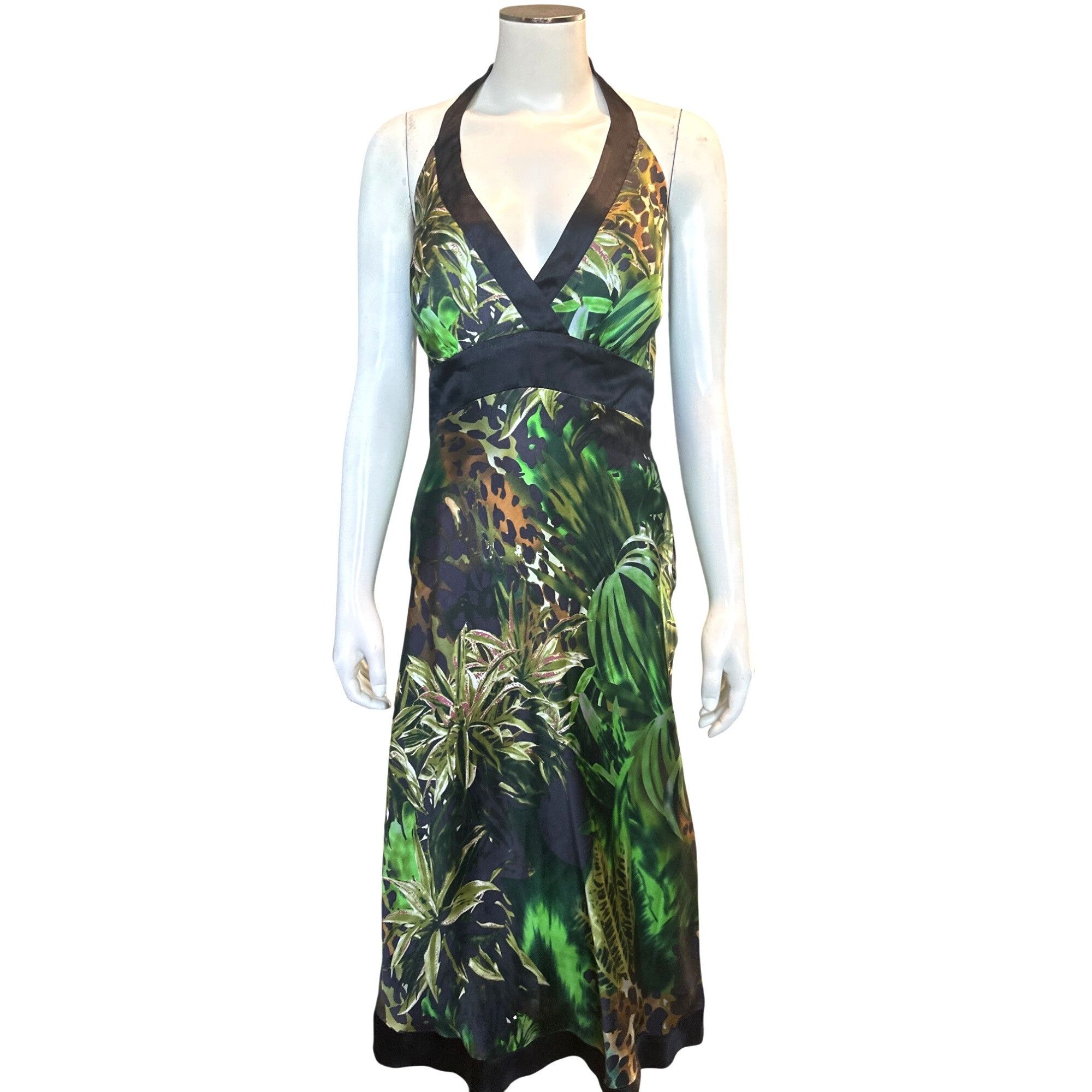 Other Cache Size Medium Green Jungle Print Silk Halter Dress Tropi Size M / US 6-8 / IT 42-44 - 2 Thumbnail