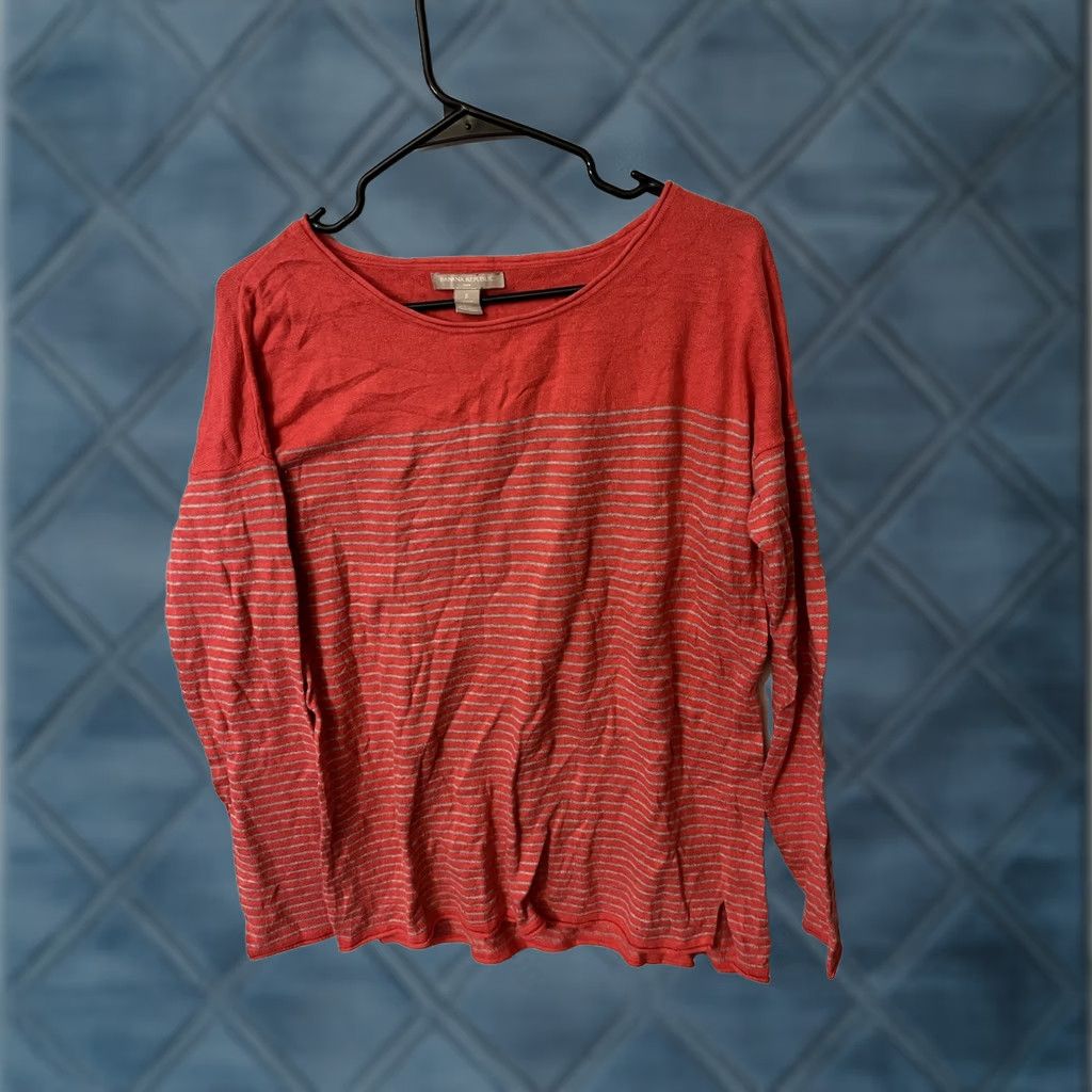 Banana Republic Banana Republic Women’s T-Shirt Round Neck Long Sleeve Striped Pink Size S Size S / US 4 / IT 40 - 1 Thumbnail