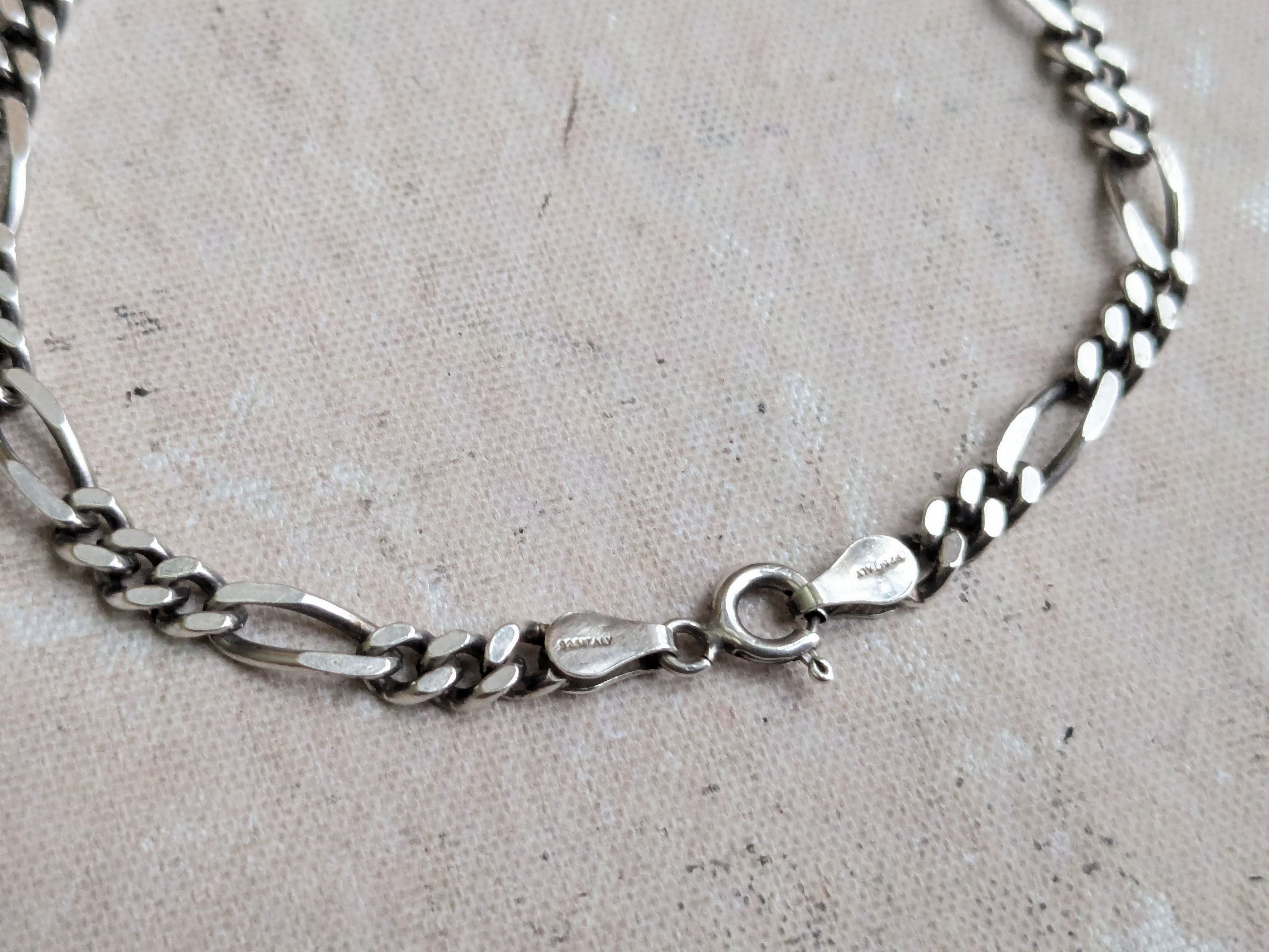 Jewelry Vintage Sterling Silver Figaro Bracelet 8" Italy Size ONE SIZE - 4 Thumbnail