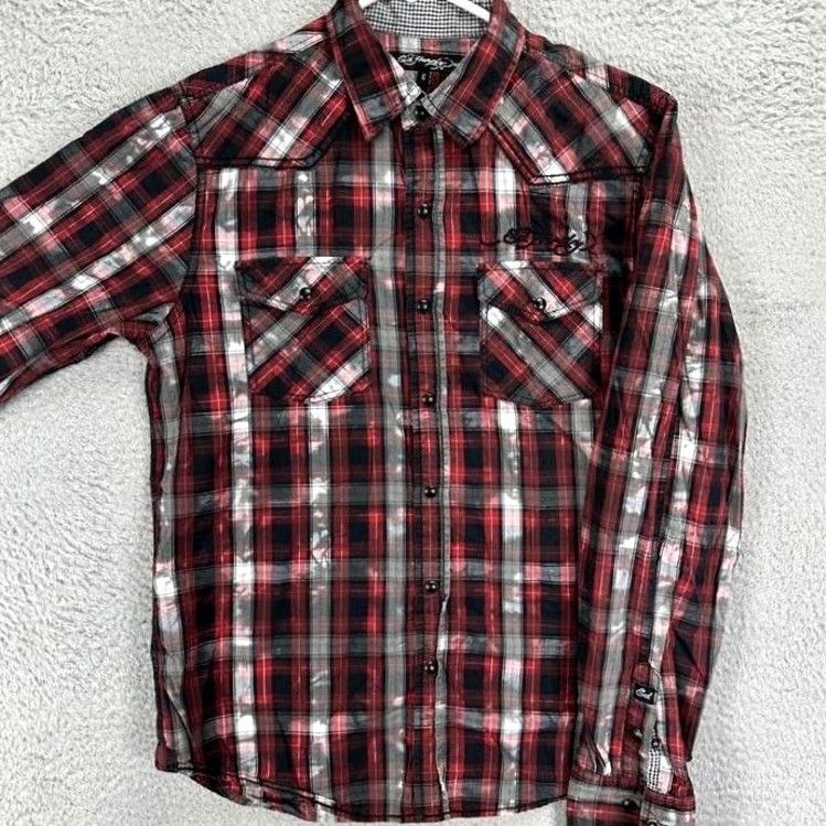 Ed Hardy Ed Hardy Western Shirt Mens Small Red Plaid Snap Button Up Cowboy Pocket Shirt Size US S / EU 44-46 / 1 - 2 Thumbnail