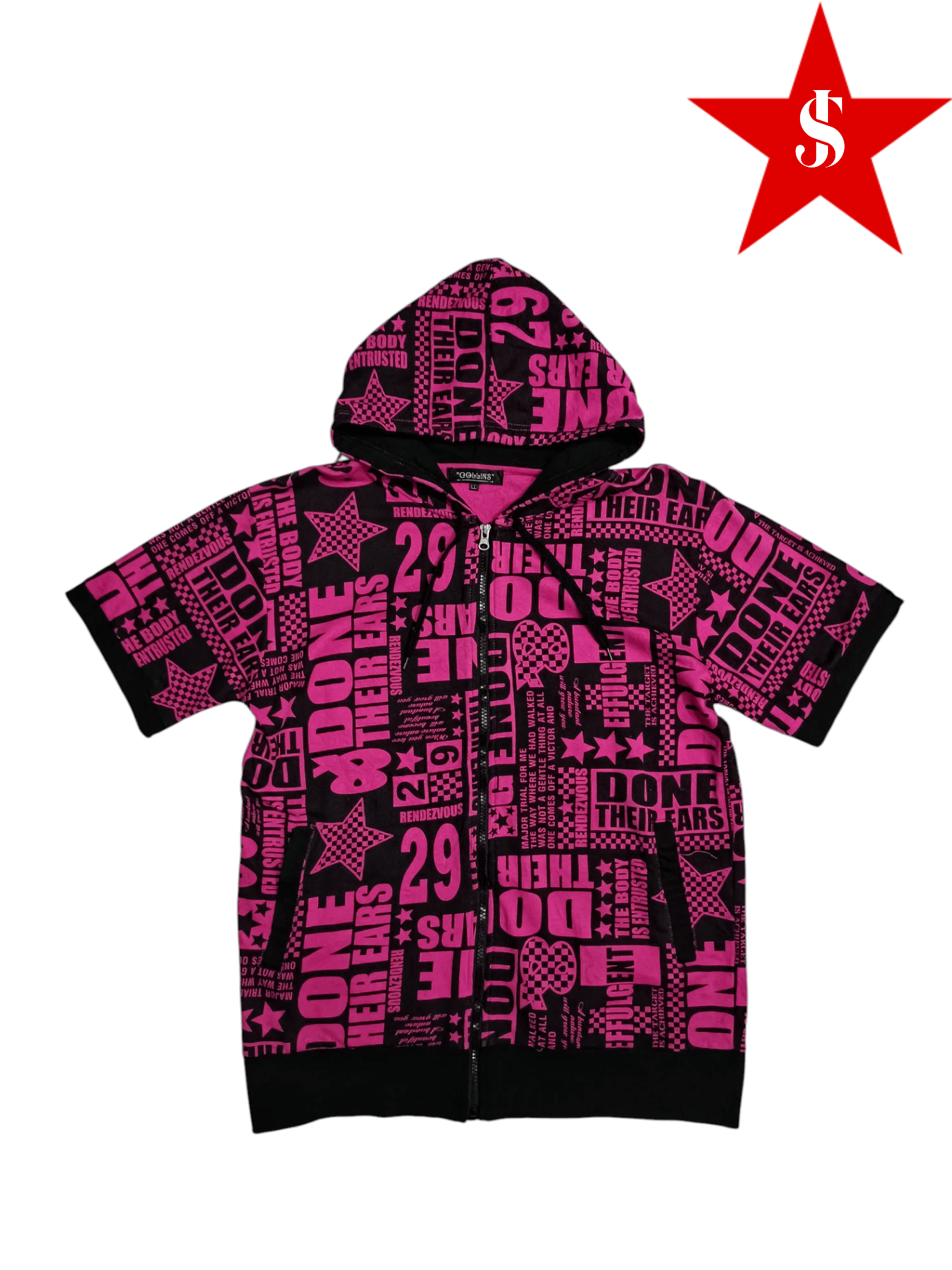 Japanese Brand Y2K Hooded Black Pink Zip Up Short Sleeve Size US M / EU 48-50 / 2 - 1 Thumbnail