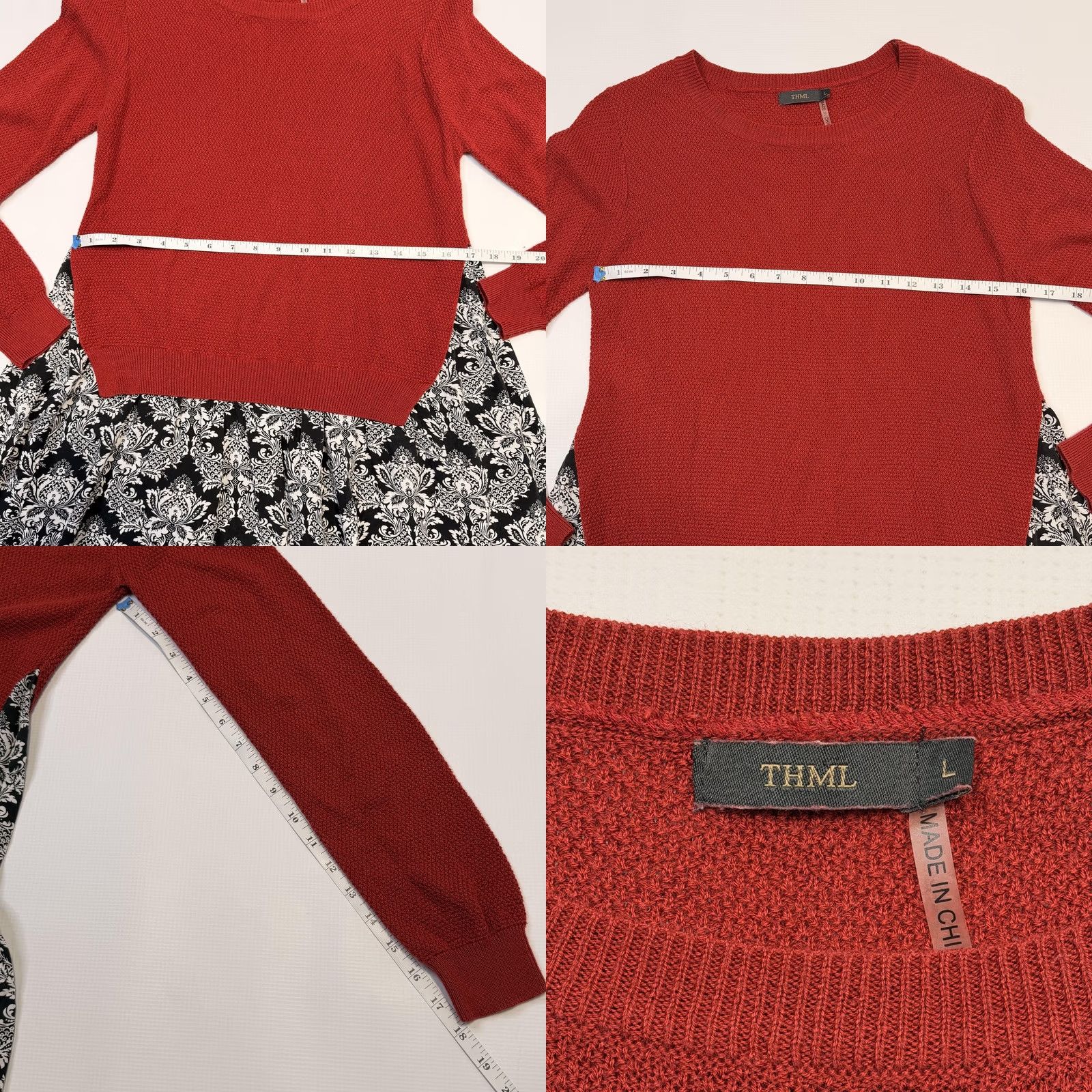 Vintage THML Sweater Dress Womens Large Red Black Floral Knit Long Sleeve Mixed Media Size L / US 10 / IT 46 - 8 Thumbnail