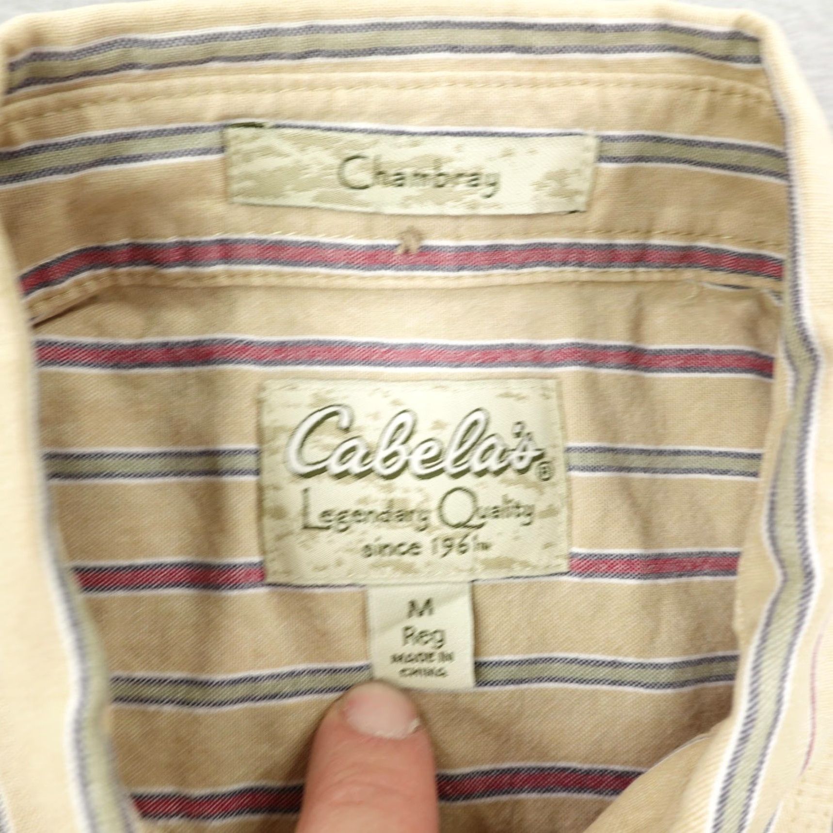 Vintage Cabelas Shirt Mens Medium Beige Striped Button Up Chambray Short Sleeve Outdoors Size US M / EU 48-50 / 2 - 7 Thumbnail