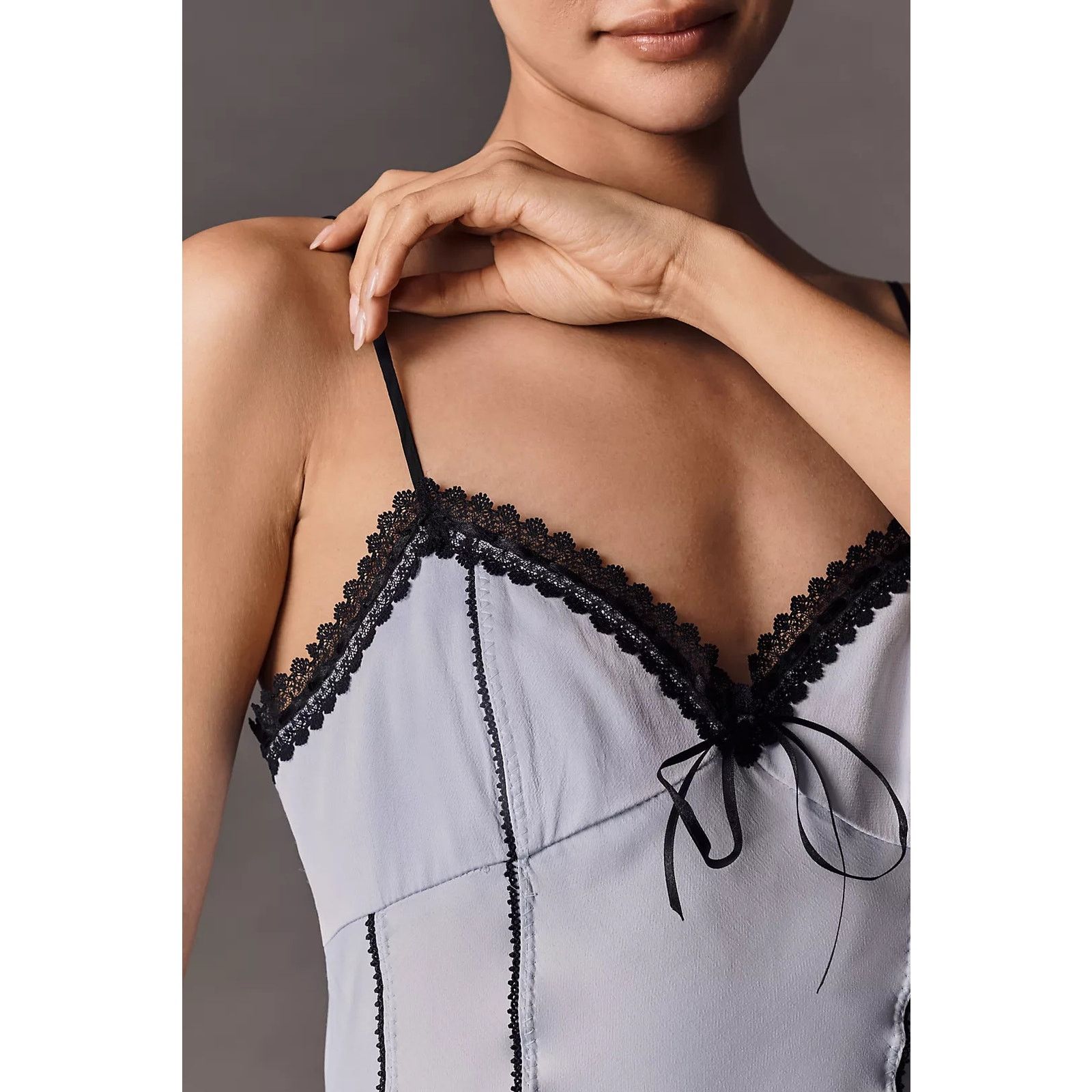 Anthropologie NWT V-Neck Lace-Trim Slip Dress $188 SIZE 10 Blue Size L / US 10 / IT 46 - 2 Thumbnail