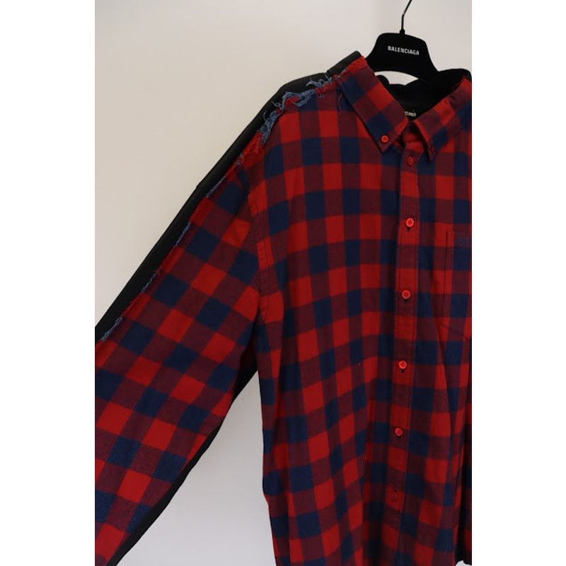 Balenciaga o1rshd1 Hybrid Plaid Button Up Shirt in Blue/Red Size US M / EU 48-50 / 2 - 4 Thumbnail