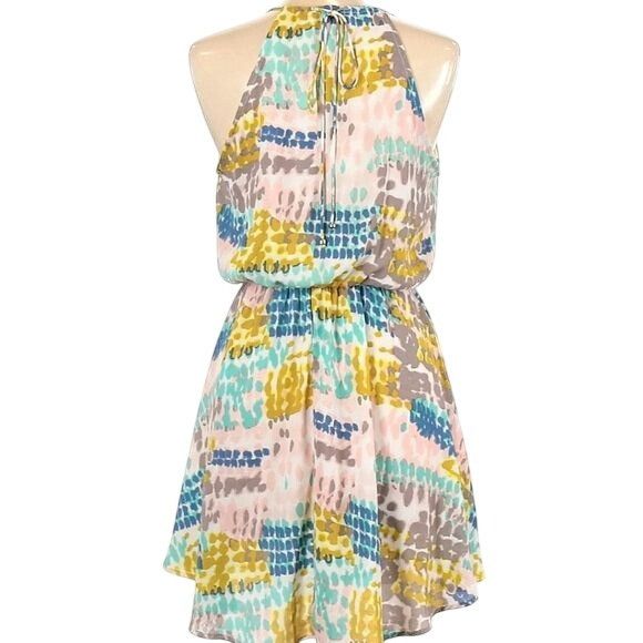 Other Love Stitch Halter Dress Watercolor Blot Ivory Blue Pink Size M / US 6-8 / IT 42-44 - 2 Thumbnail
