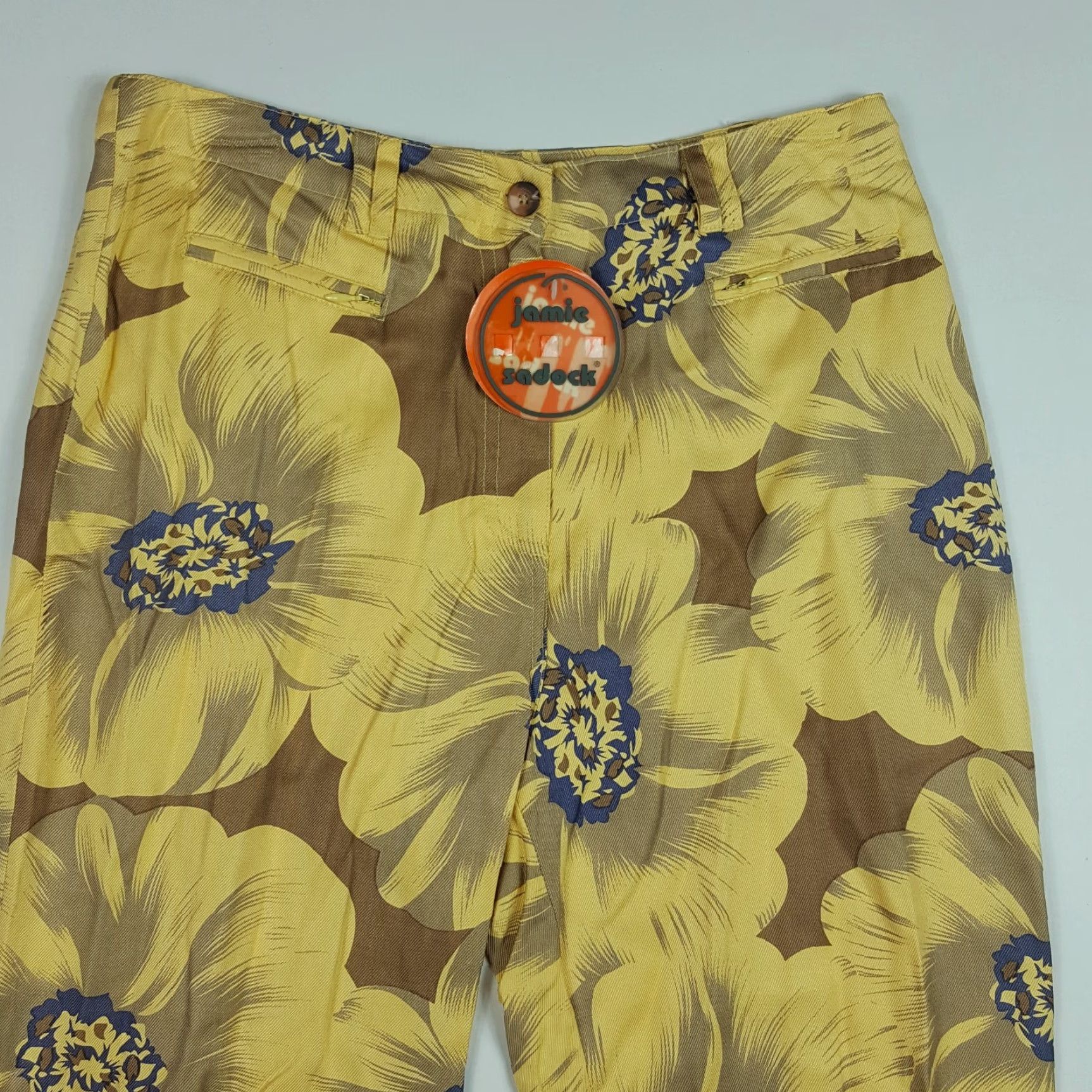 Vintage VINTAGE Jamie Sadock 100% Silk Floral Capri Pants NWT Yellow Women Size 8 Tapered Golf Casual Pockets 21in Inseam Rise High Size 30" / US 8 / IT 44 - 2 Thumbnail