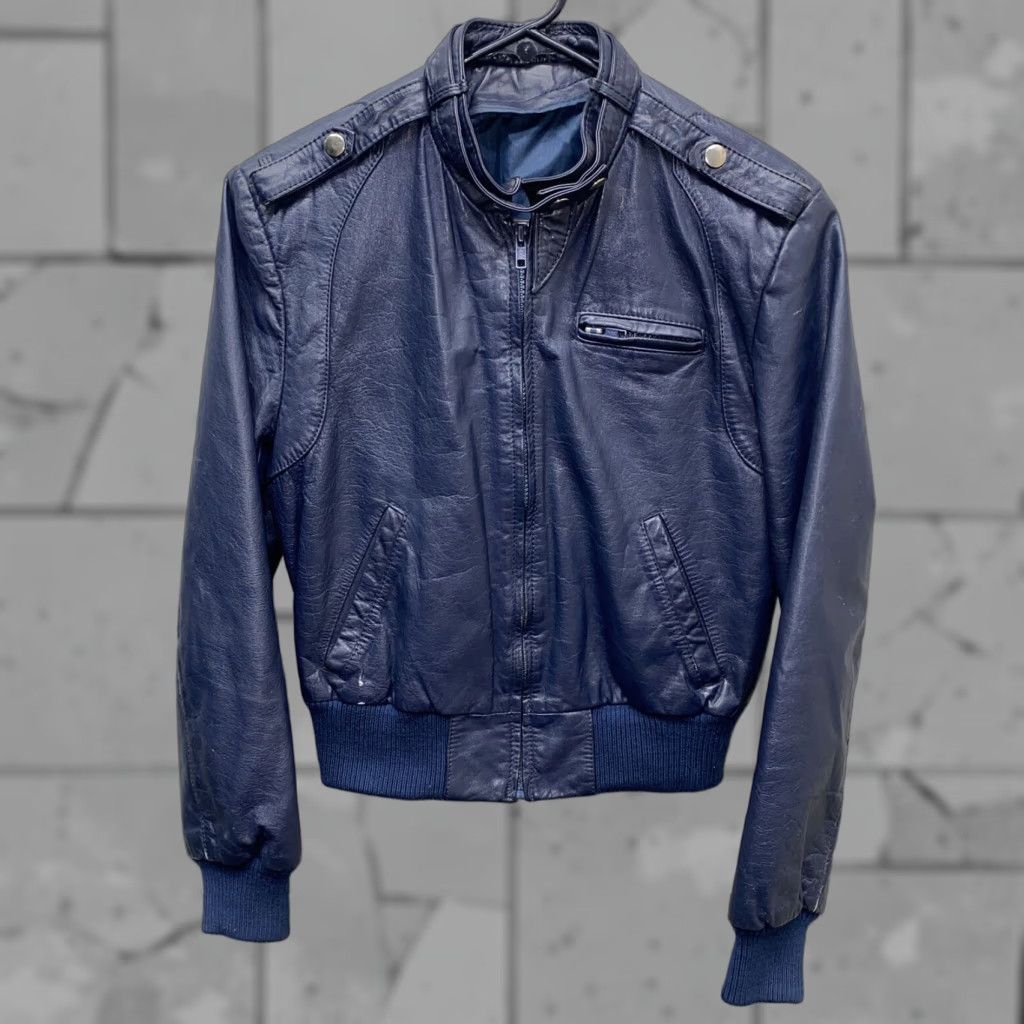 Vintage Women’s Leather Jacket Size 8 Blue Full Zip Casual Outerwear Size M / US 6-8 / IT 42-44 - 1 Thumbnail