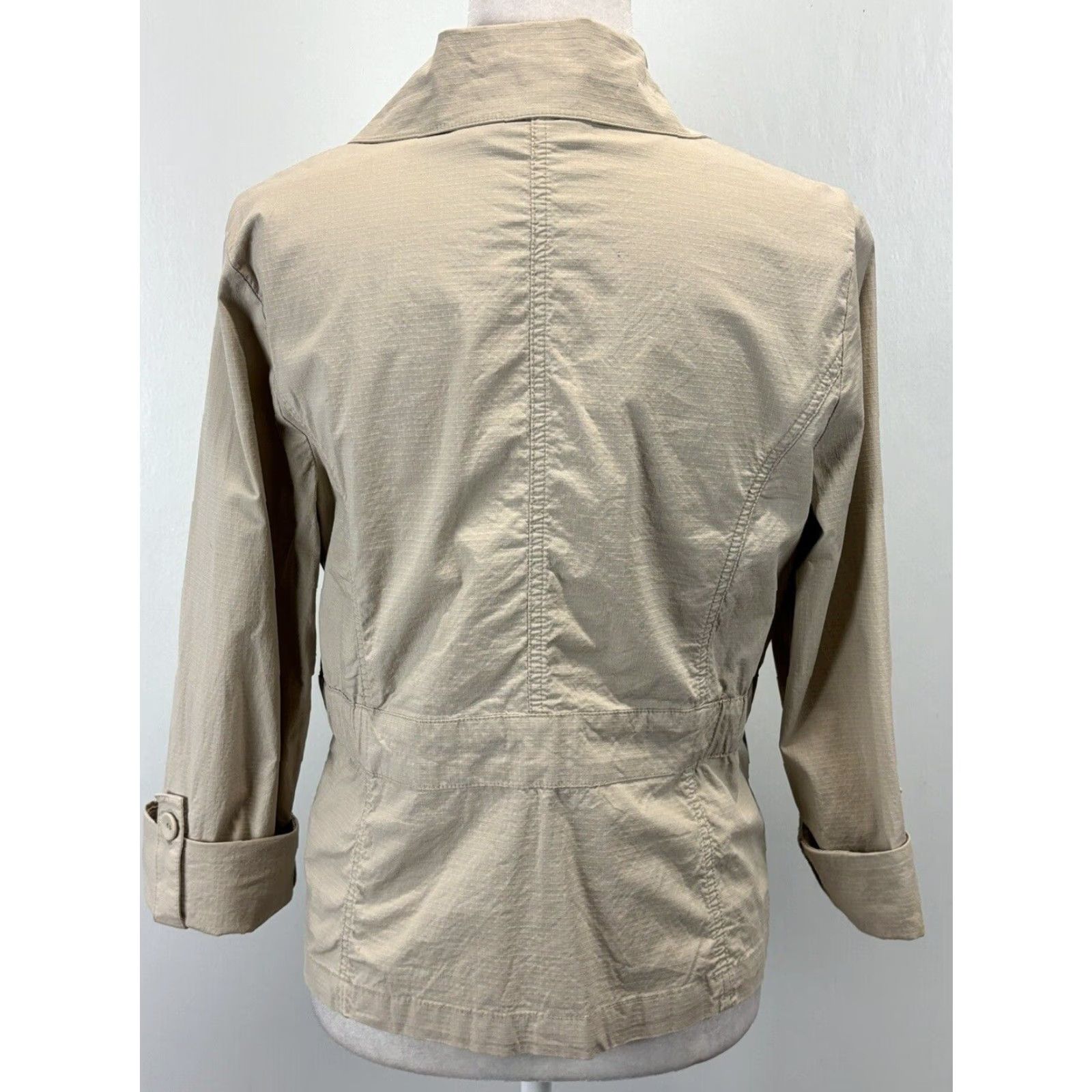 Vintage Chicos Lightweight Cotton Blend Beige Medium Jacket Full Zip Roll Tab Sleeves Women Size XS / US 0-2 / IT 36-38 - 3 Thumbnail