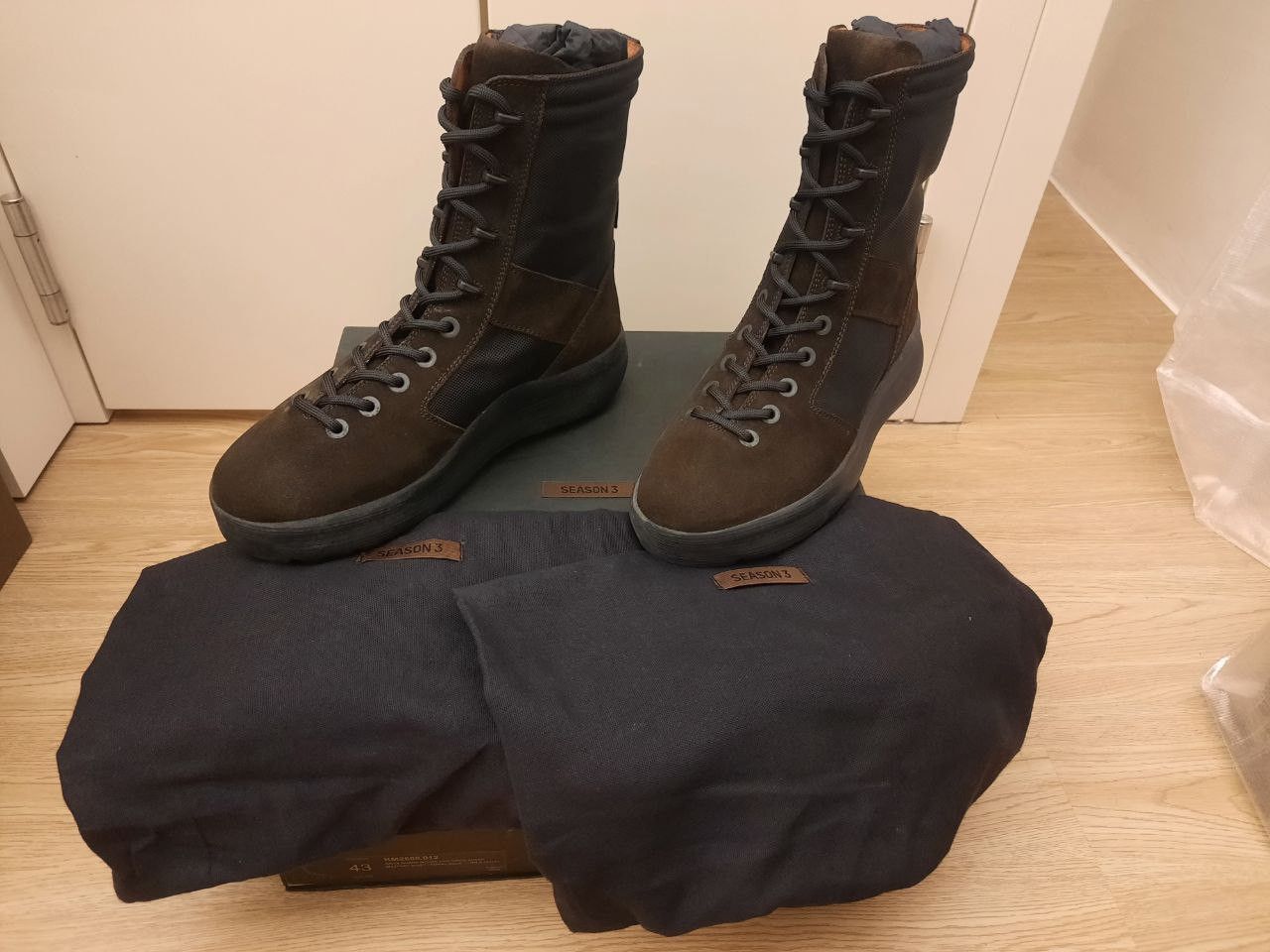 Pre-owned Yeezy New Season 3 Onyx Nylon And Suede Military Boots In Brown