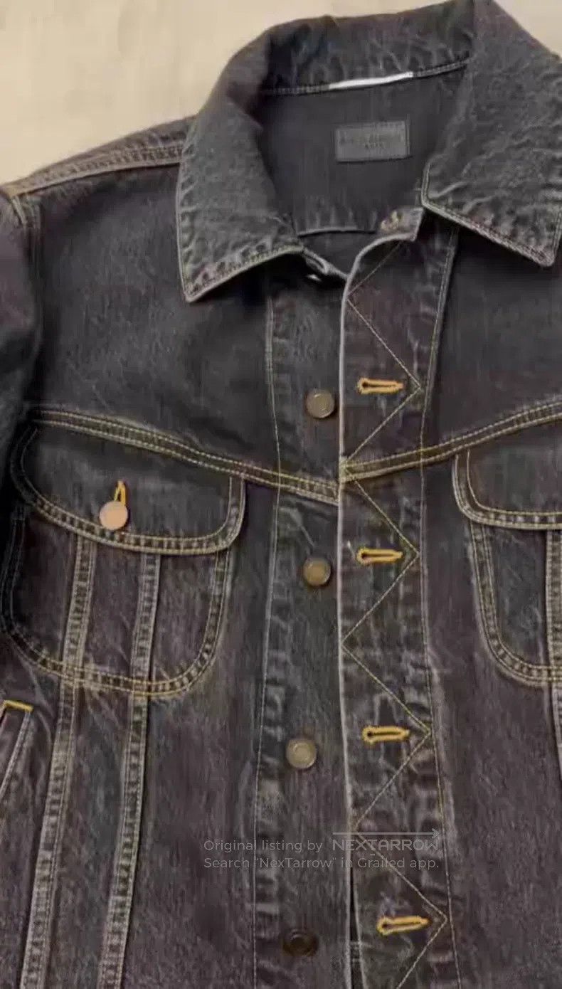 Saint Laurent Paris Saint Laurent Paris Black Washed Denim Yellow Line Jacket Size US S / EU 44-46 / 1 - 8 Thumbnail