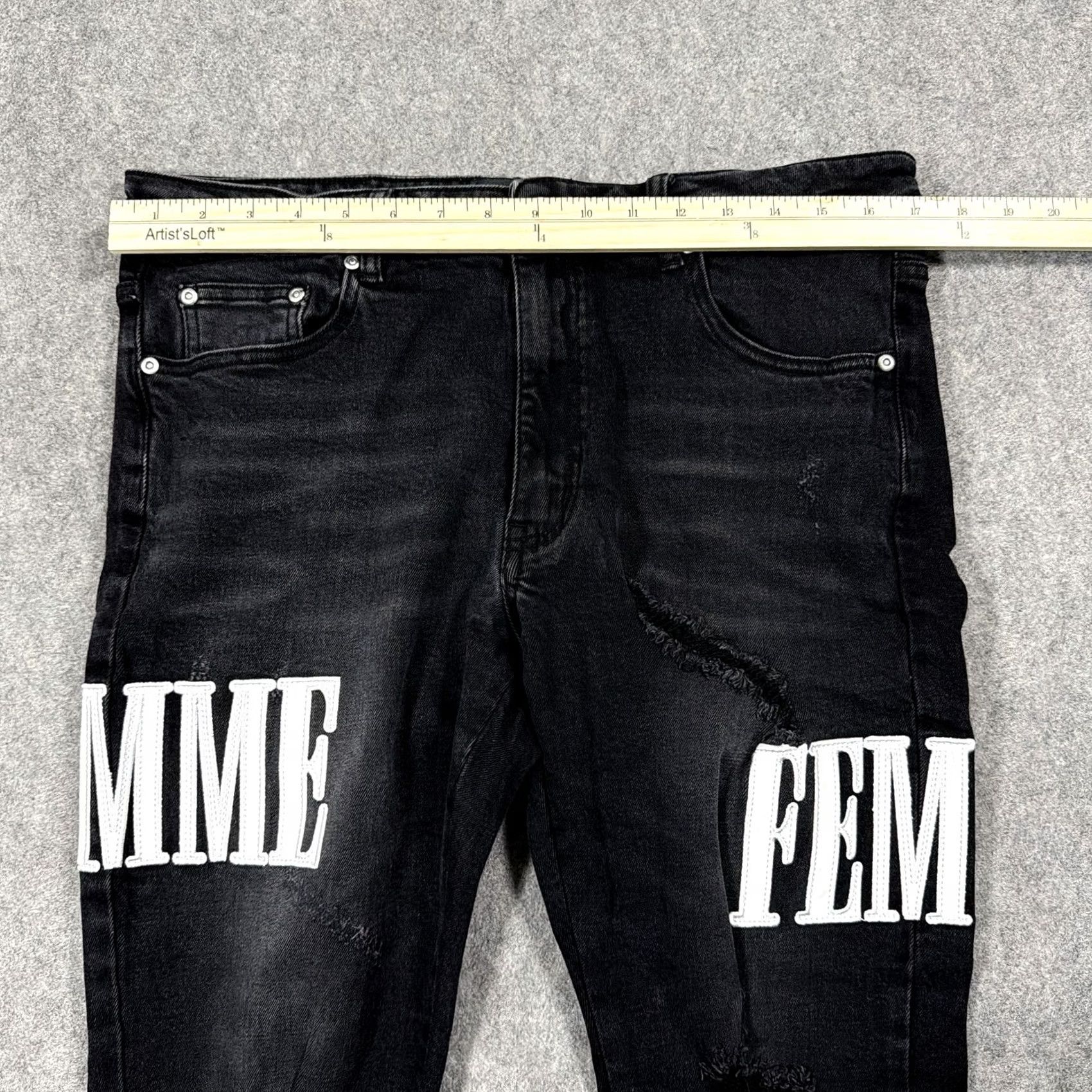 Vintage Homme Femme Patched Distressed Jean Men's Size 34 Black Denim Wear 5-Pocket Regular Rise 10-12in Inseam 30in Charcoal Wash Vintage No Mens Jeans Size US 34 / EU 50 - 7 Thumbnail