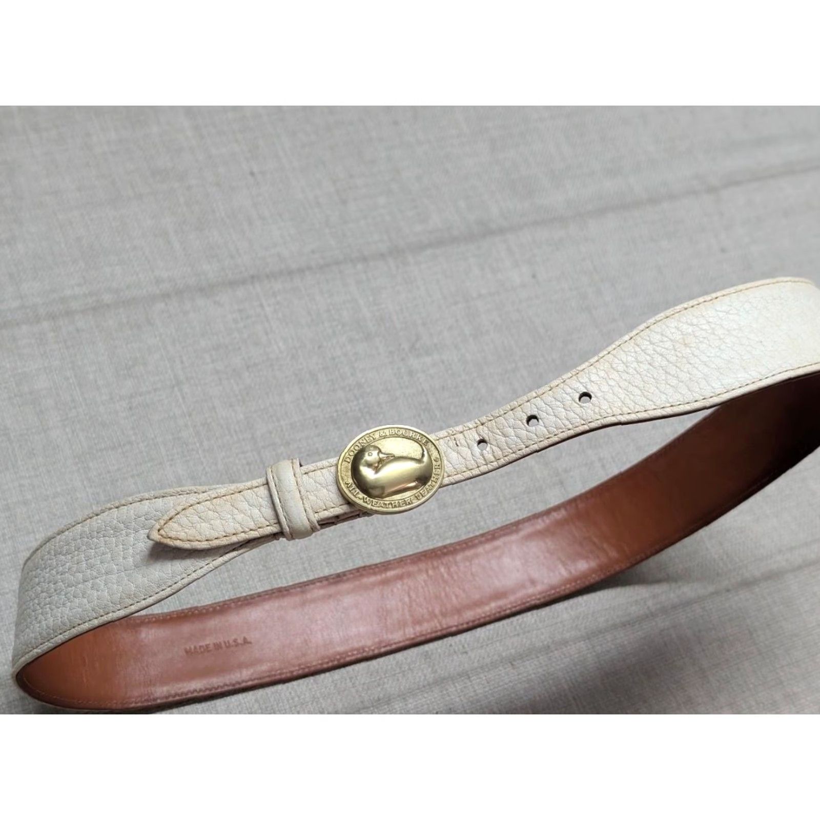 Dooney & Bourke VINTAGE Dooney & Bourke belt brass buckle 1-5/8" leather White/Cream Western Women One Size 36" total length 30.5-33.5" holes Mens Womens Girls Boys Size ONE SIZE - 2 Thumbnail