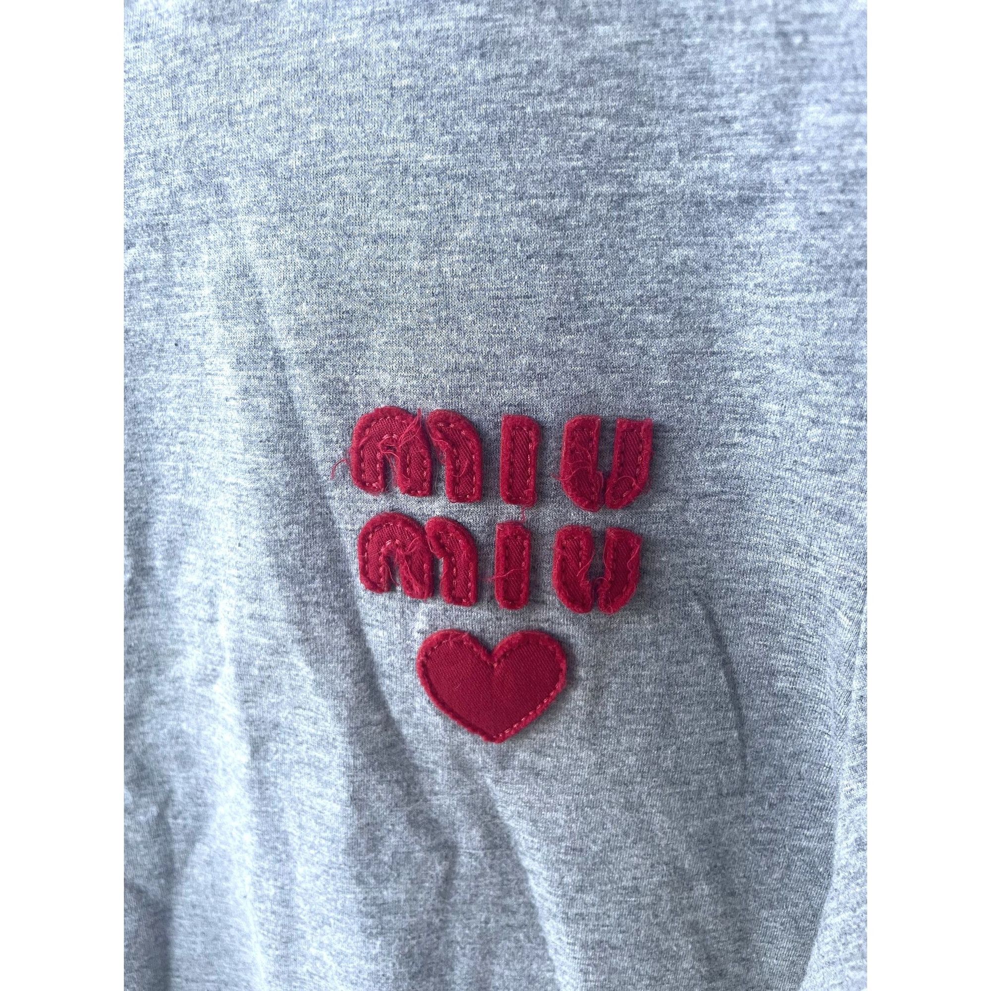 Miu Miu Miu Miu Womens Grey Cotton T-Shirt With Red Logo & Heart Emb Size S / US 4 / IT 40 - 5 Thumbnail