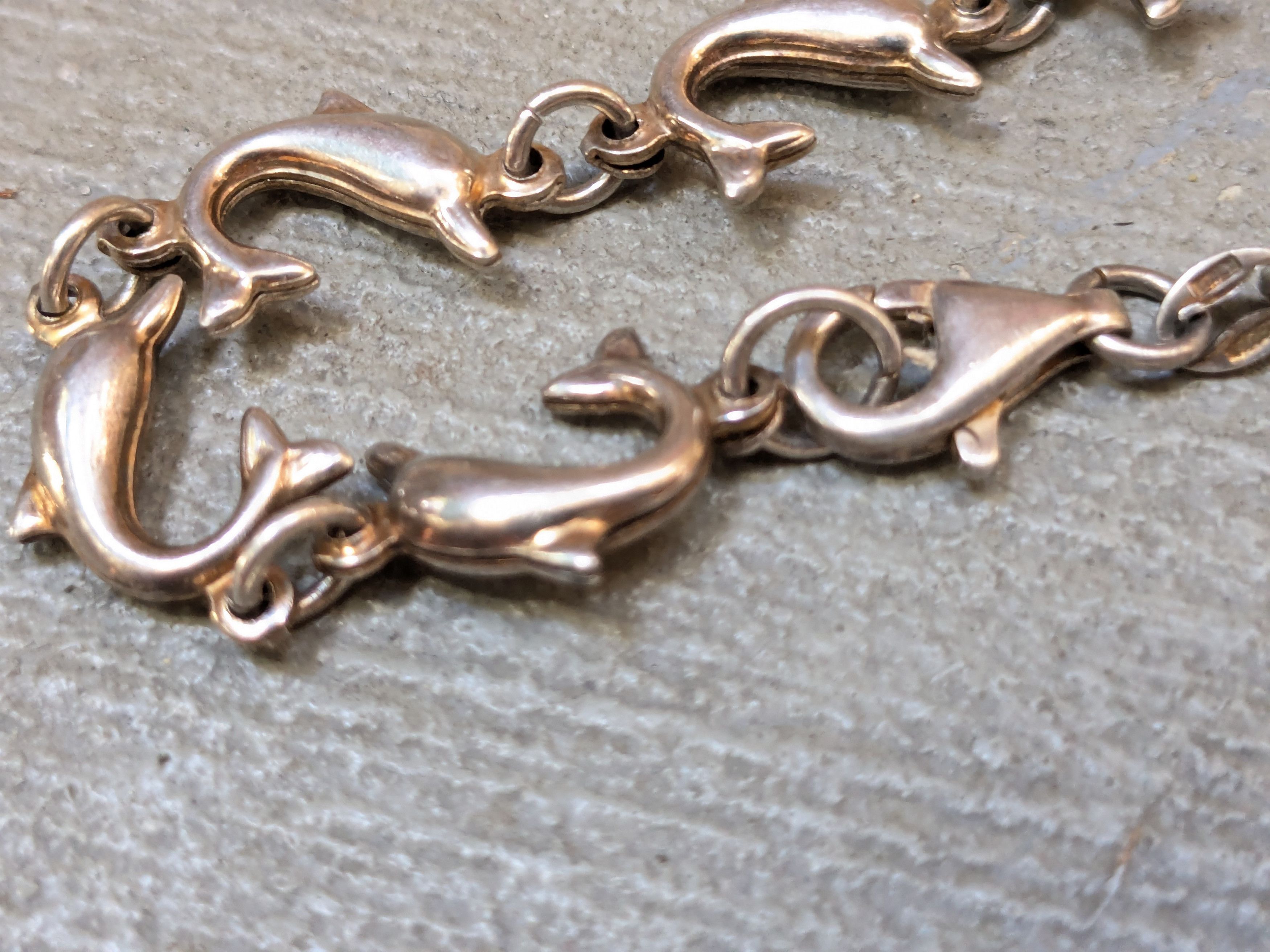 Jewelry × Vintage Vintage Sterling Silver Bracelet Dolphin Chain 7.25" Italy Size ONE SIZE - 7 Thumbnail