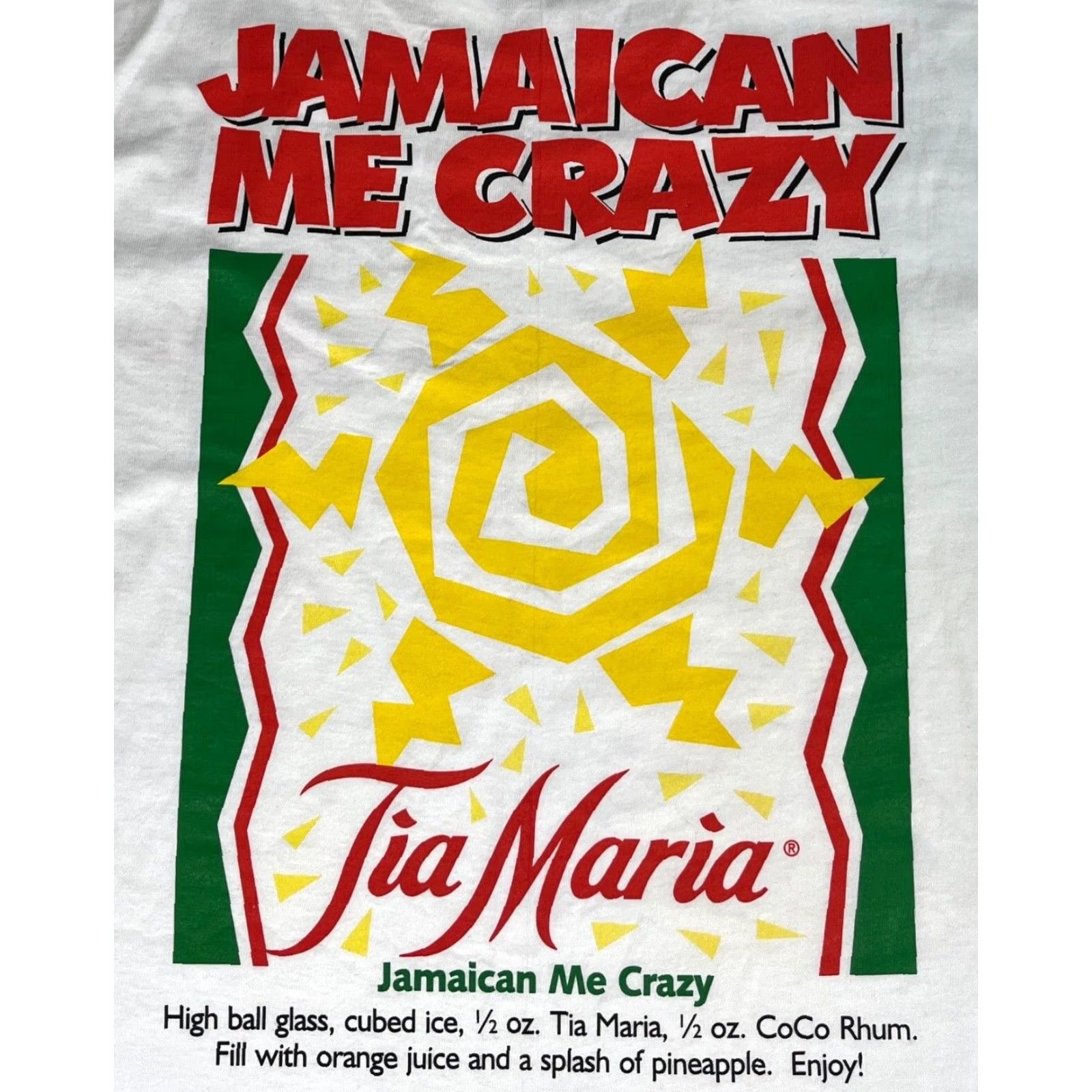 Vintage Vintage Stedman by Hanes T-Shirt Double-Sided Sz L White Adult L Tia Maria Jamaican Me Crazy Cocktail Recipe Mens Size US L / EU 52-54 / 3 - 3 Thumbnail