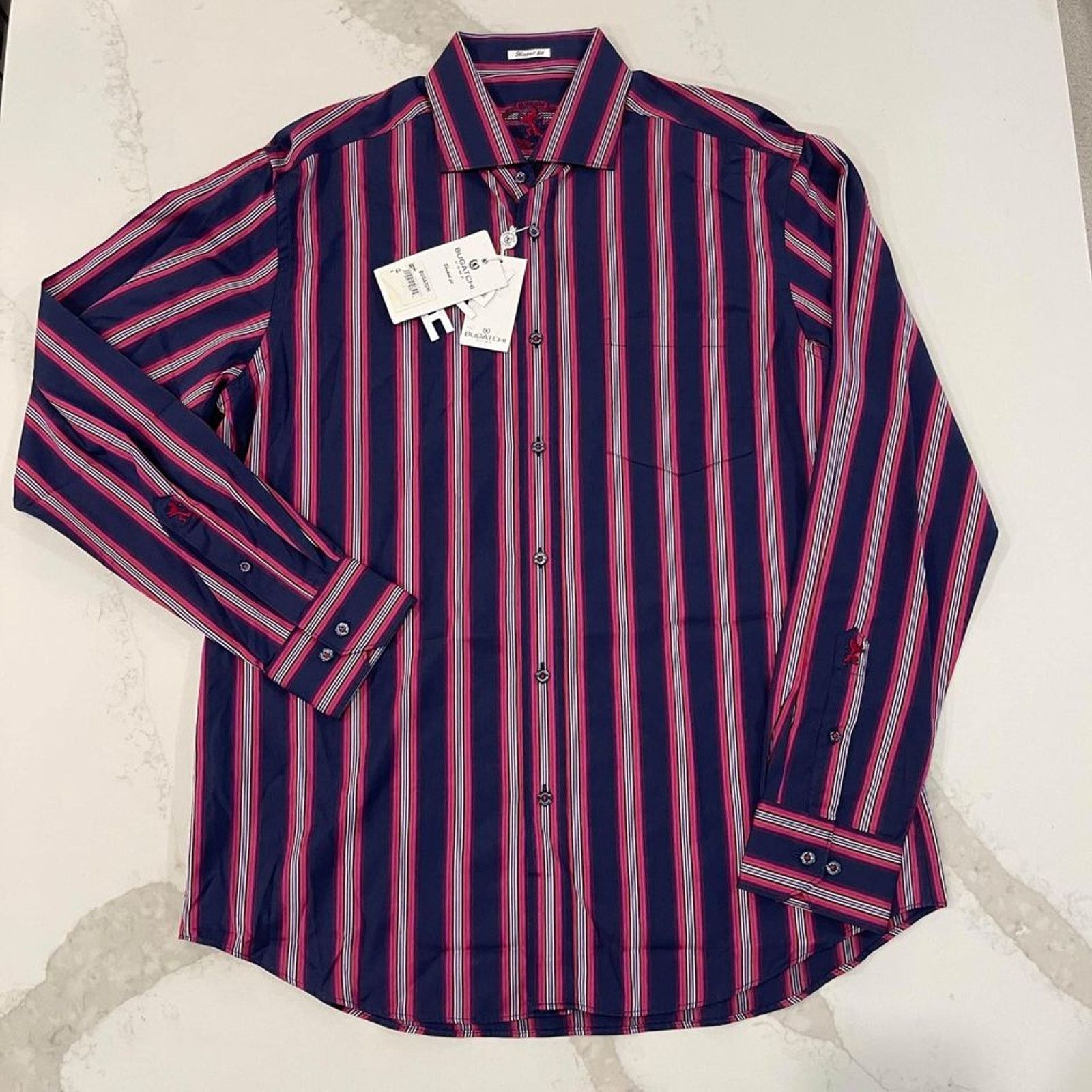 Outlet Bugatchi Striped Red Striped Long Sleeve Men Zip Up Men Sweater Size Medium