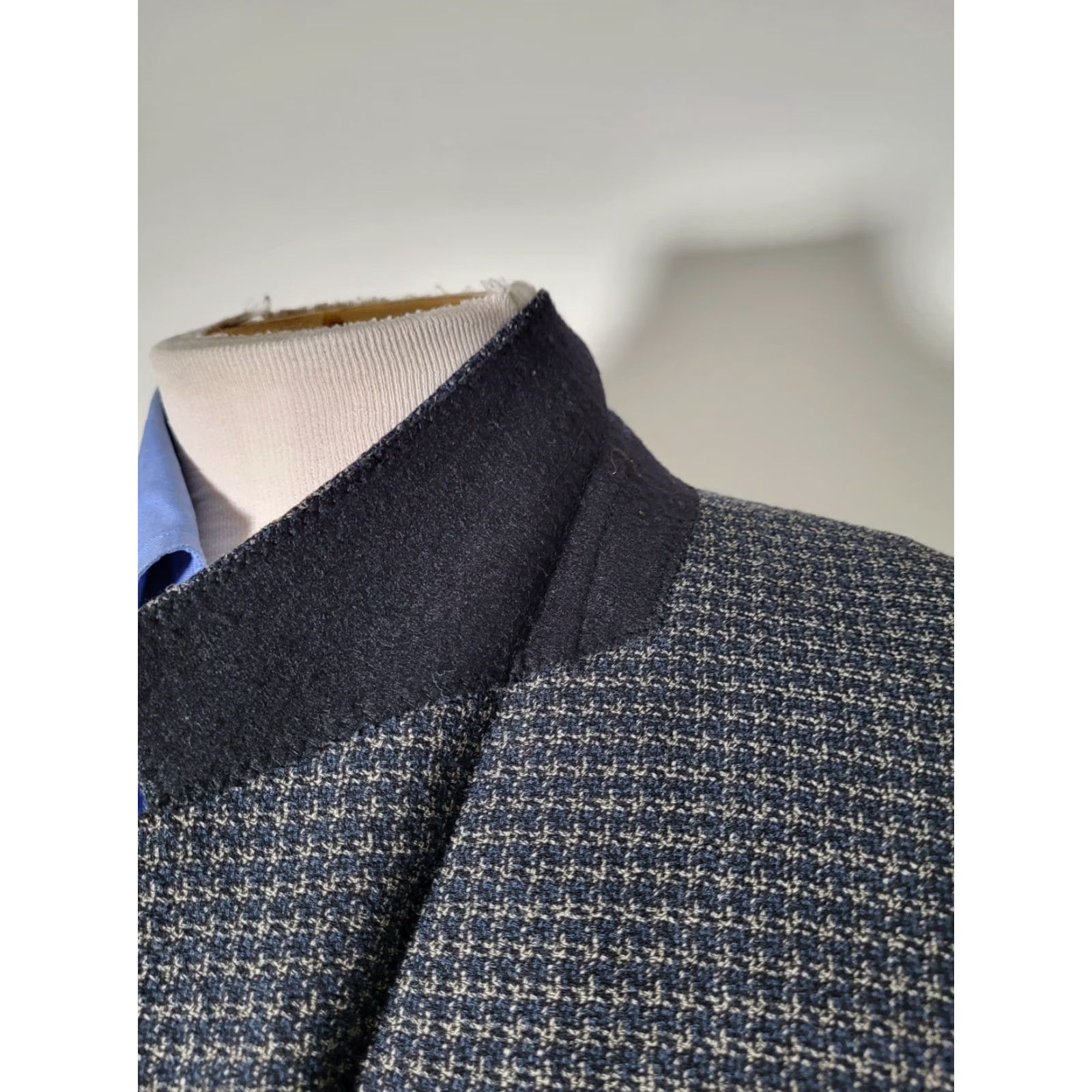 Vintage J. Abboud Woven Blue Brown Check Wool Tweed Blazer Jacket SportCoat Hopsack 46XL Size 46R - 6 Thumbnail