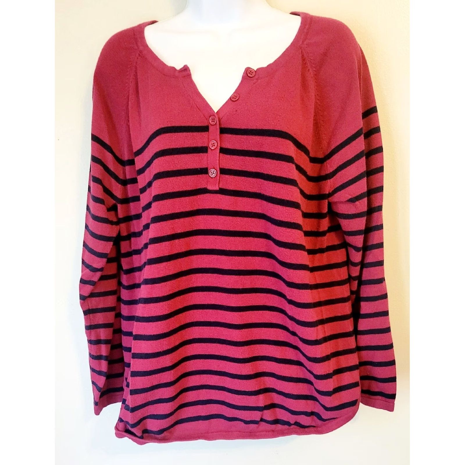 Greats Great Northwest Indigo Striped Lightweight Sweater L Pink Black Womens Pullover Regular Long Sleeve Round Neck Casual"} Size L / US 10 / IT 46 - 2 Thumbnail