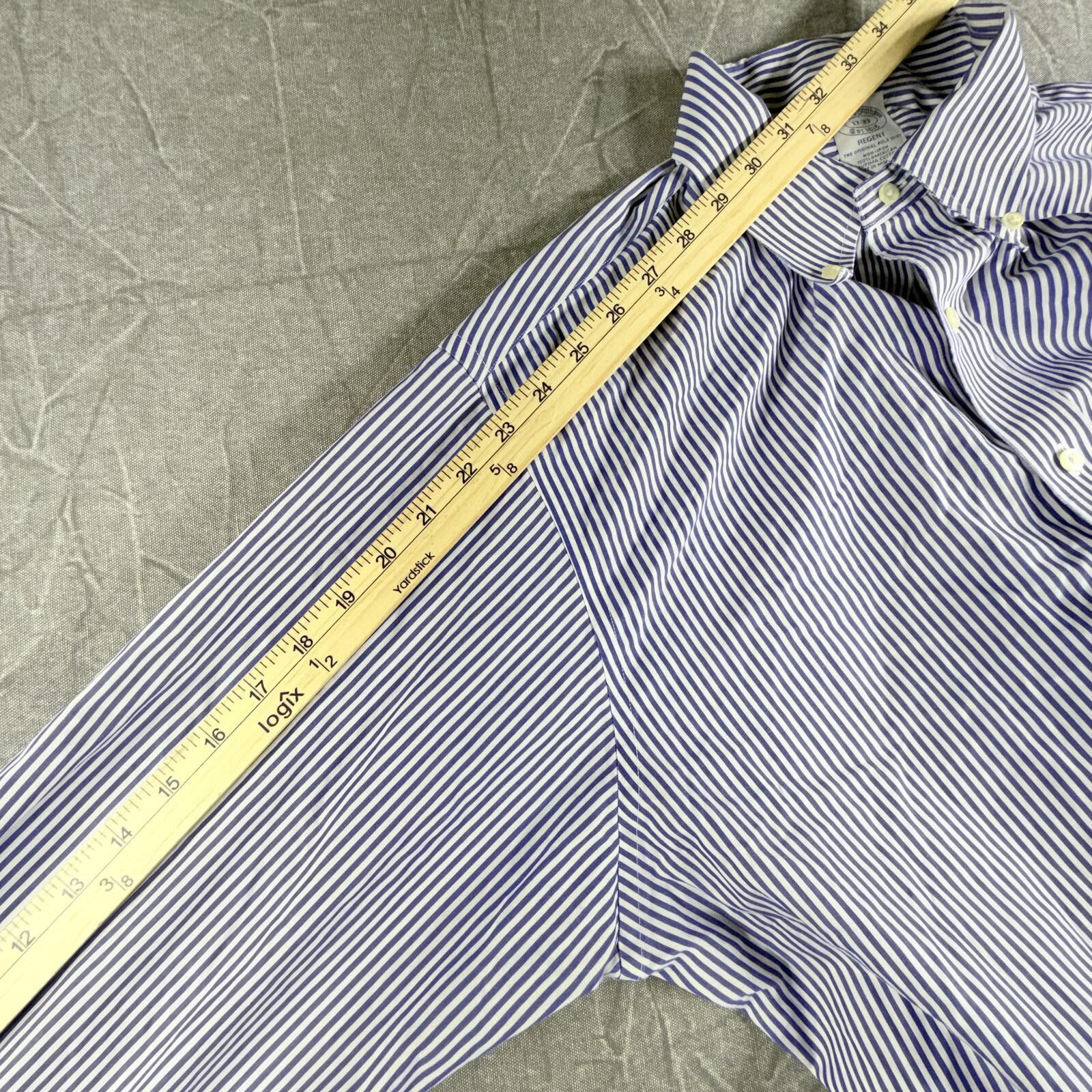 Brooks Brothers Brooks Brothers Shirt Men's 17-33 Blue Non-Iron Striped Size 42R - 4 Thumbnail