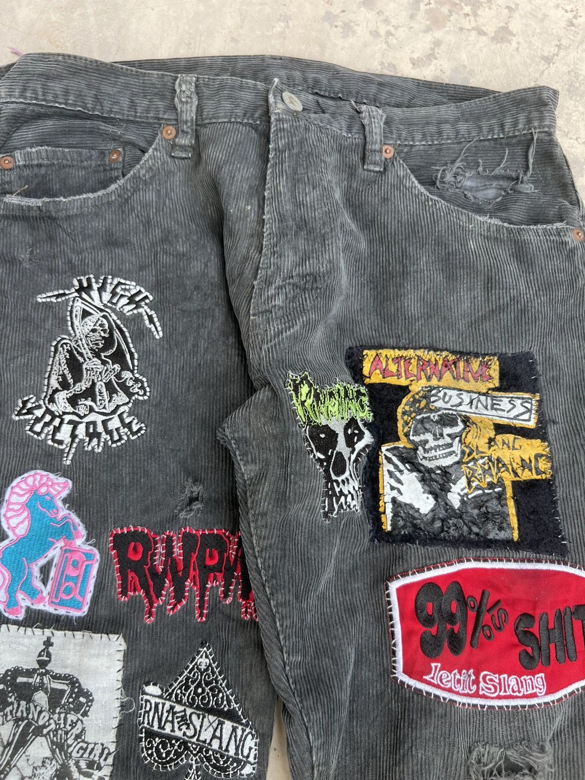 Japanese Brand DISTRESSED RNA Grunge Punk Patchwork Anarchy Corduroy Pants Size US 31 - 3 Thumbnail