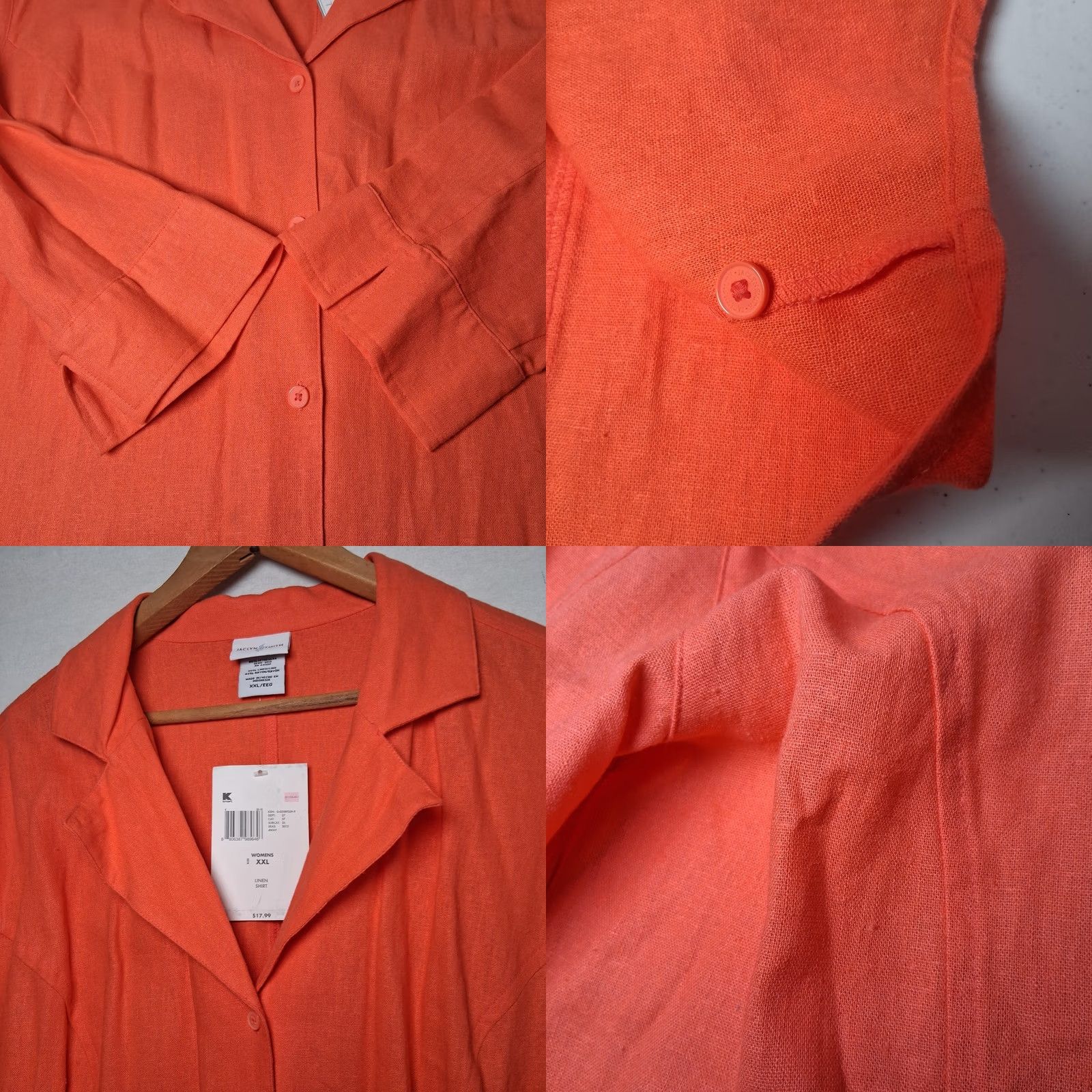 Vintage Jaclyn Smith Blouse Linen Rayon Blend Salmon Orange Collared Button Up 3/4 Sleeve Womens Regular 2XL Shirt Size XXL / US 16-18 / IT 52-54 - 9 Thumbnail