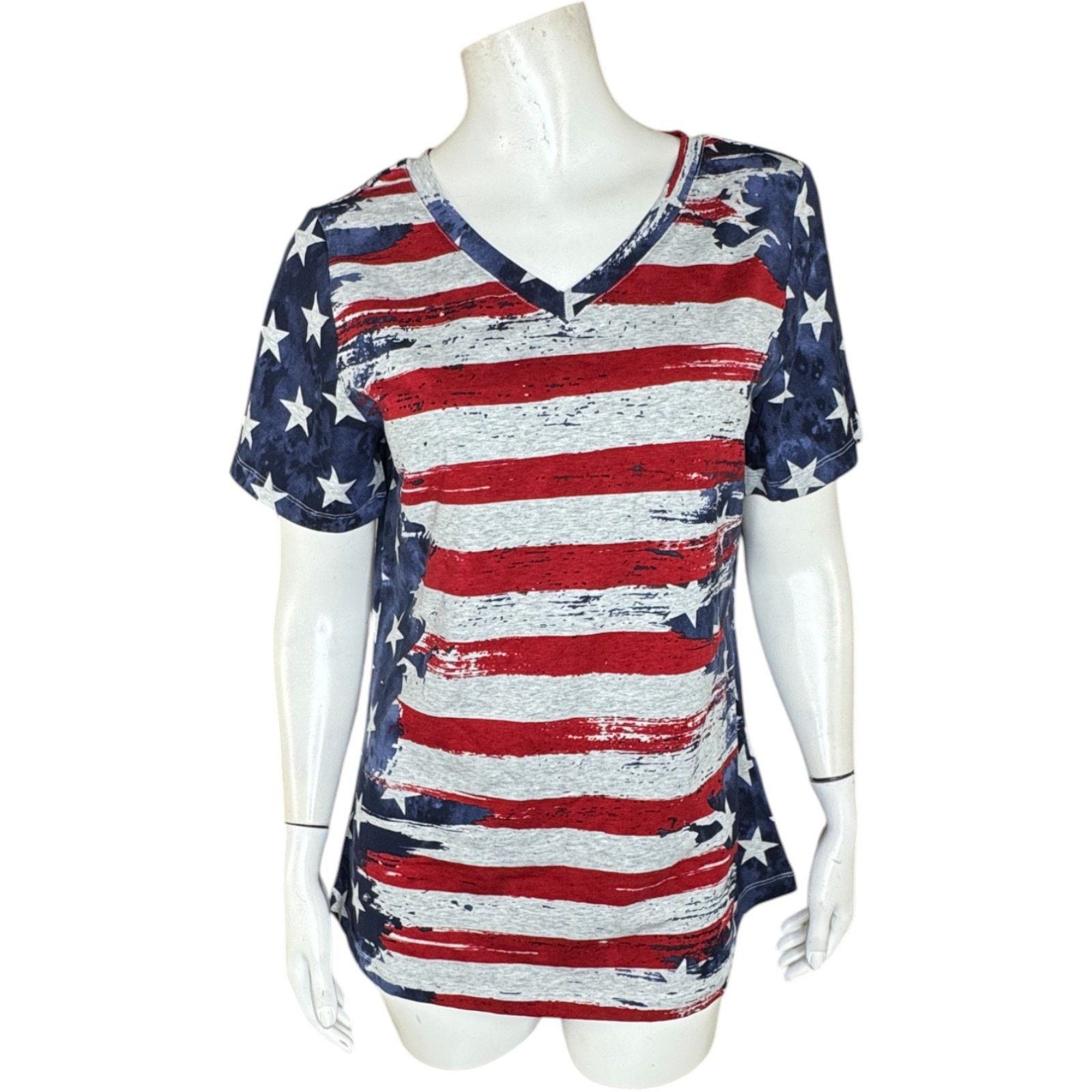 Denim & Co. Denim & Co. American Flag Short Sleeve V-Neck Top Small Size S / US 4 / IT 40 - 1 Thumbnail