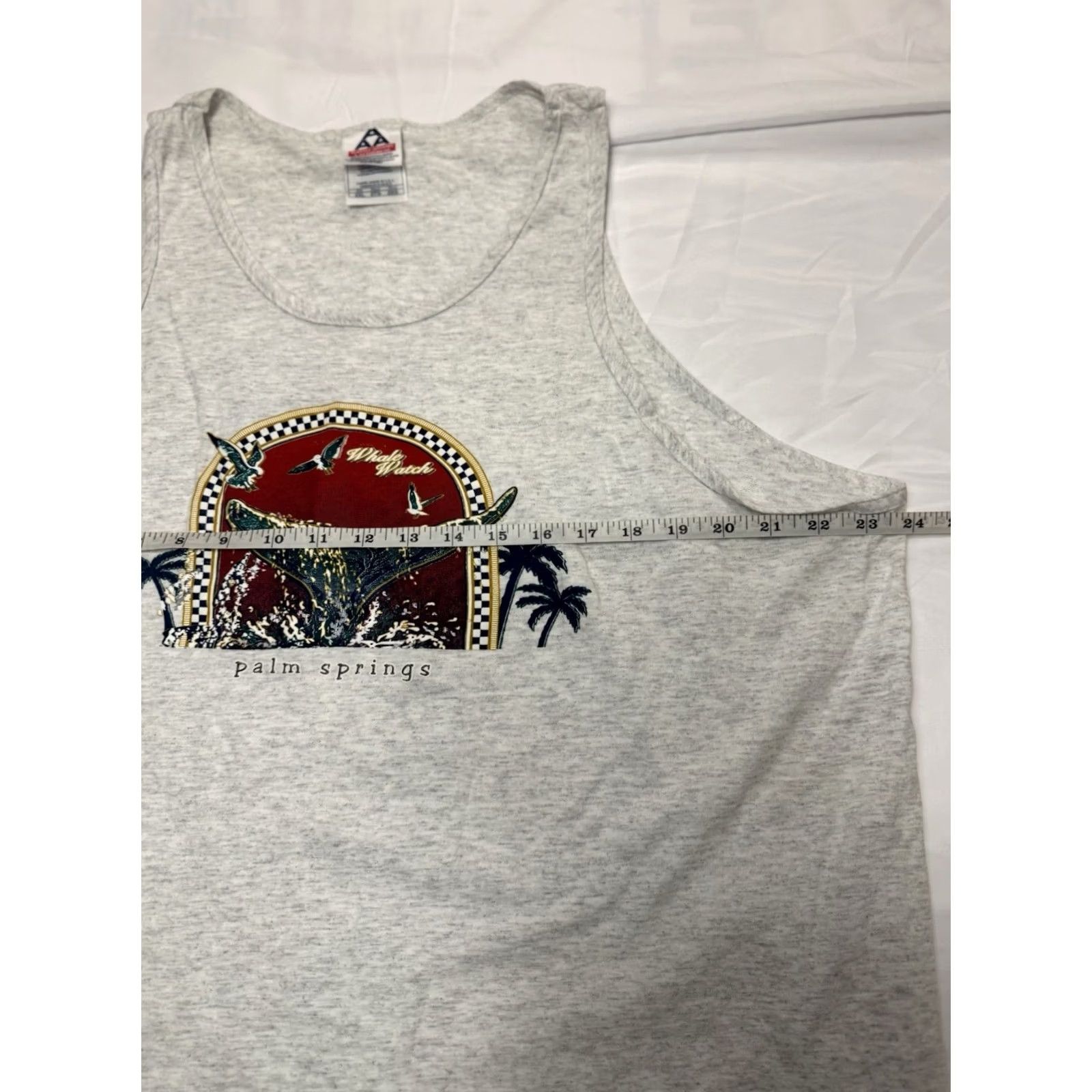 Vintage VINTAGE AllStyle Whale Watch Tank Top Gray 2XL Mens California 90s Tropical Graphic Print Sleeveless Shirt Size US XXL / EU 58 / 5 - 6 Thumbnail