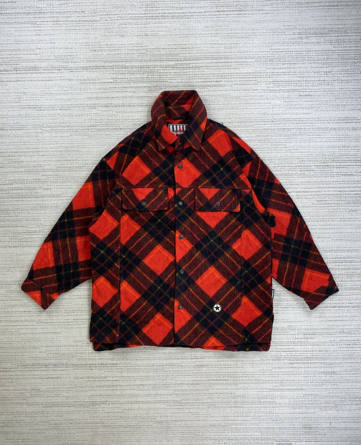 Vintage 90s Phenix Red Checked Button WoolJacket