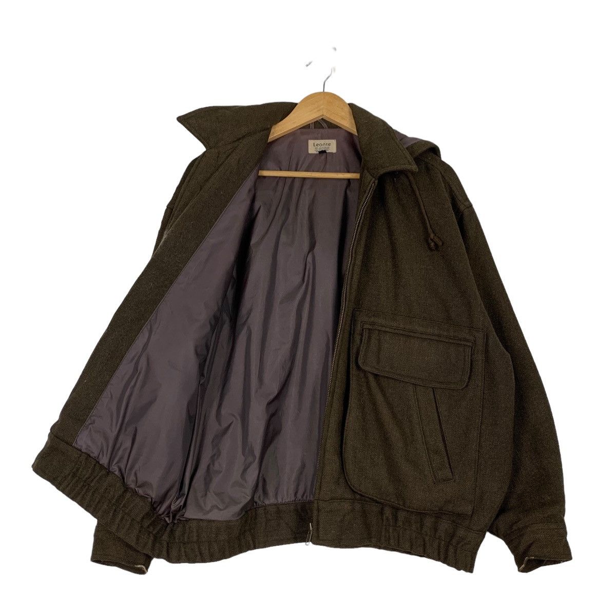 Japanese Brand LEONTE Olive Hooded Wool Bomber Jacket #1103-C50 Size US M / EU 48-50 / 2 - 9 Thumbnail