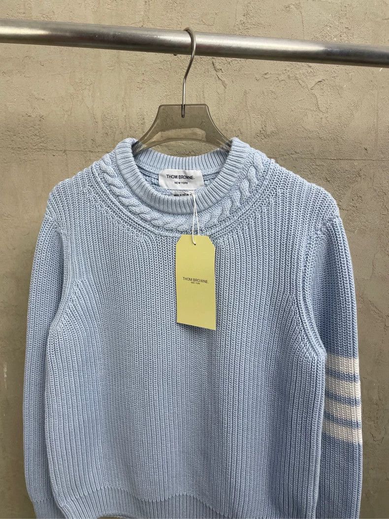 Thom Browne Thom Browne Smog blue jacquard thick round neck knit sweat Size S / US 4 / IT 40 - 2 Thumbnail