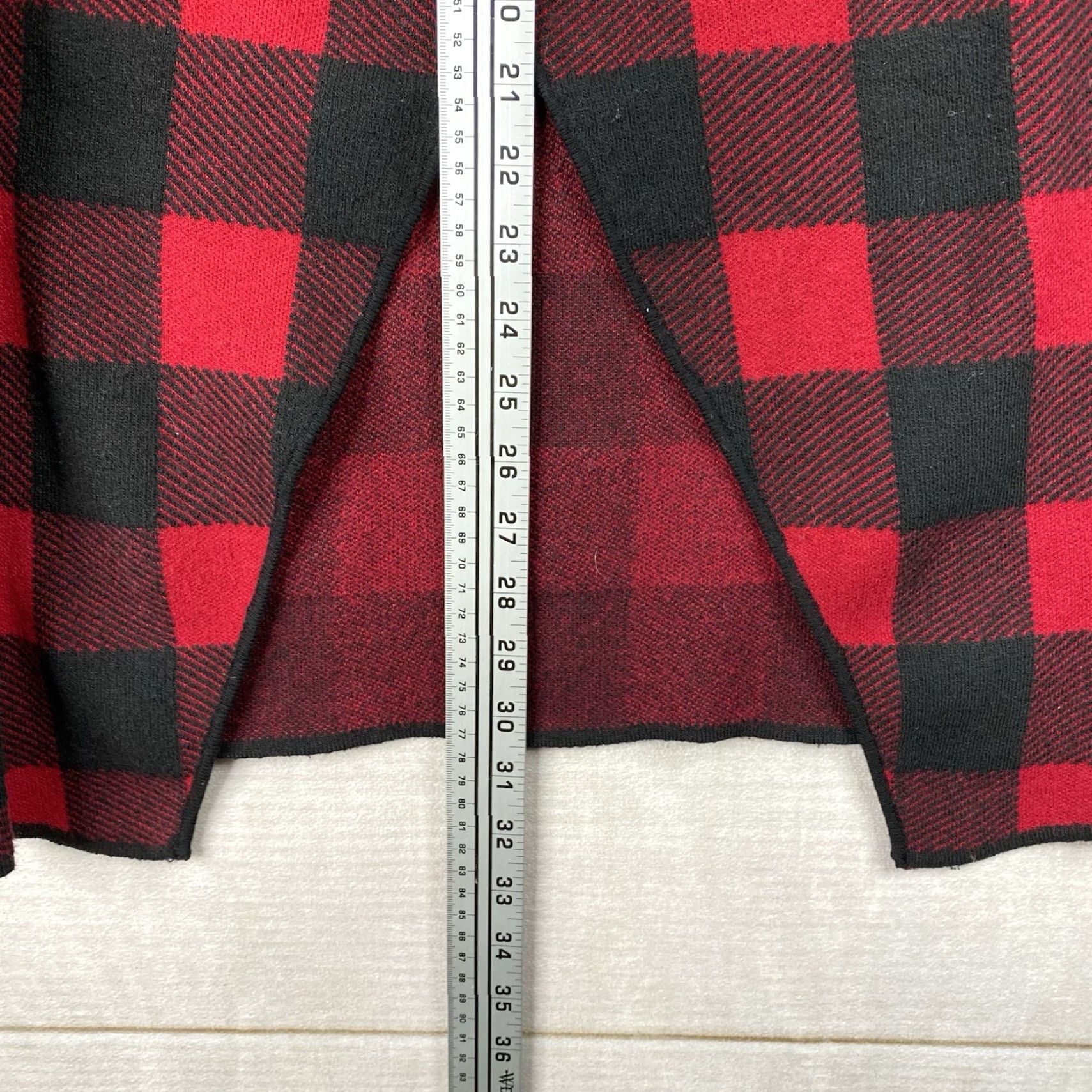 Vintage Chic Soul Cardigan Sweater Womens 1X Red Buffalo Plaid Open Front Draped Duster Size XL / US 12-14 / IT 48-50 - 4 Thumbnail
