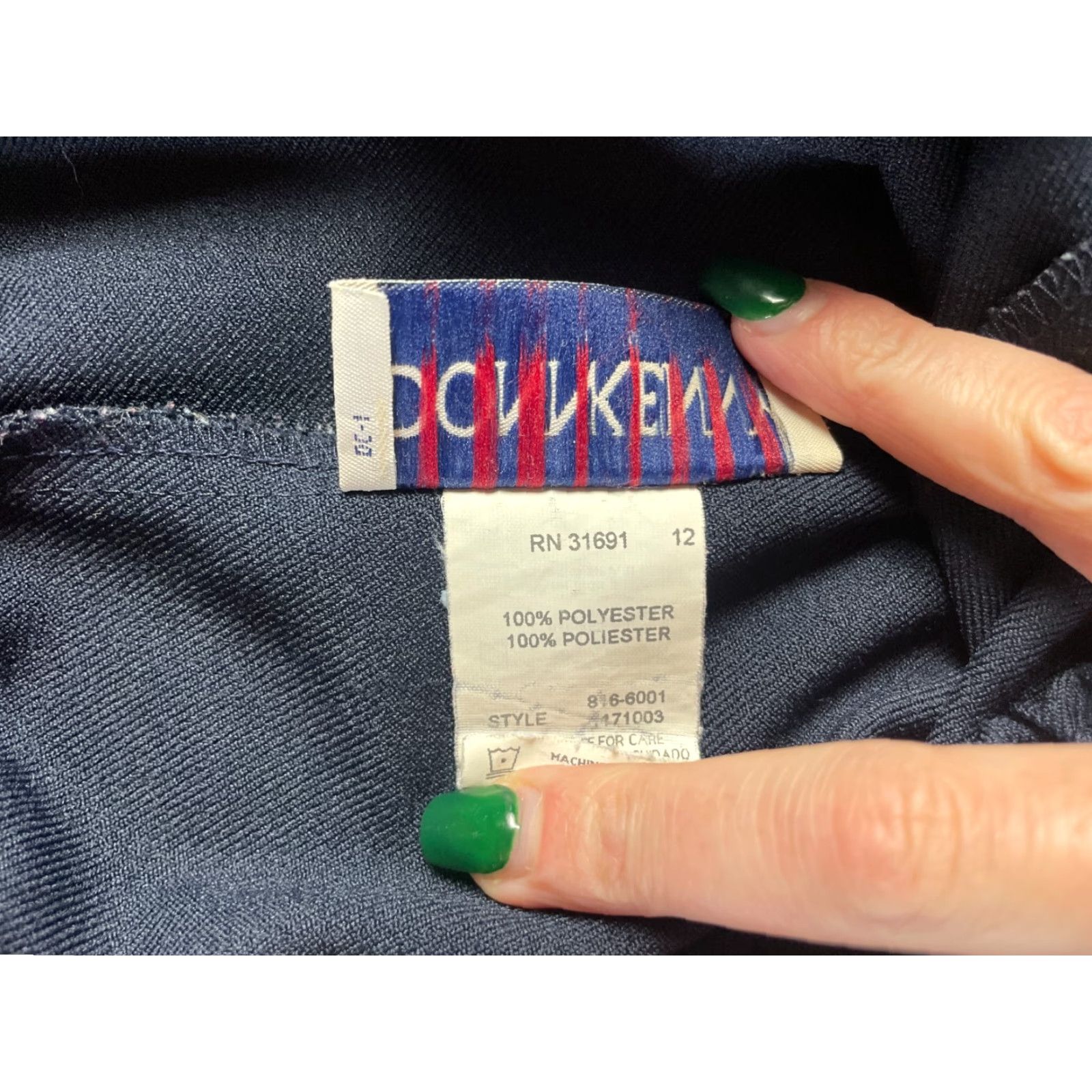 Vintage Donnkenny Dress Pants Women's 16 Navy Blue Pull On Straight Leg Pants Regular Fit Size 38" / US 16 / IT 52 - 7 Thumbnail
