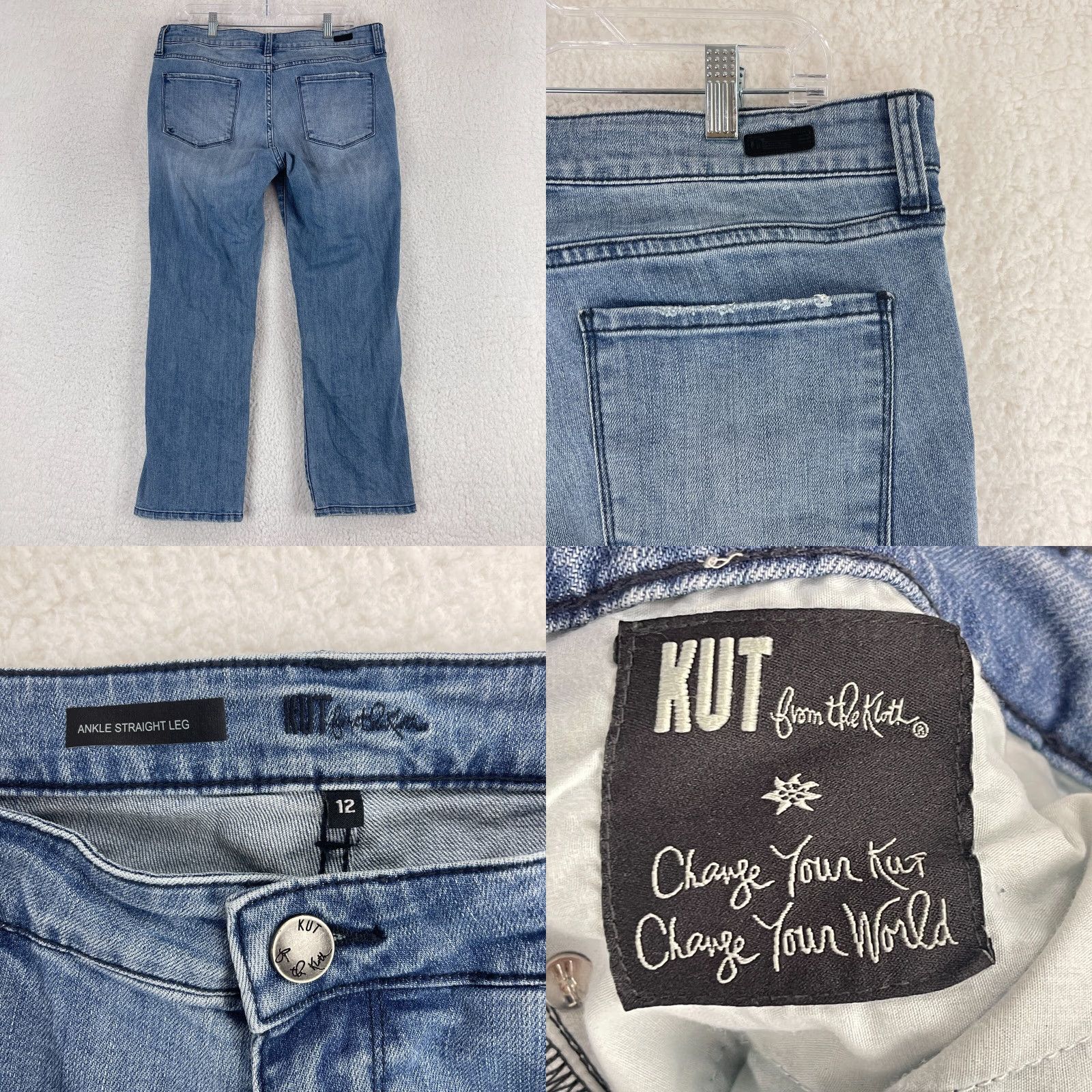 Vintage KUT from the Kloth Jeans Women Ankle Straight Leg Size 12 Blue Denim Embellished 5-Pocket Size 34" / US 12 / IT 48 - 10 Thumbnail