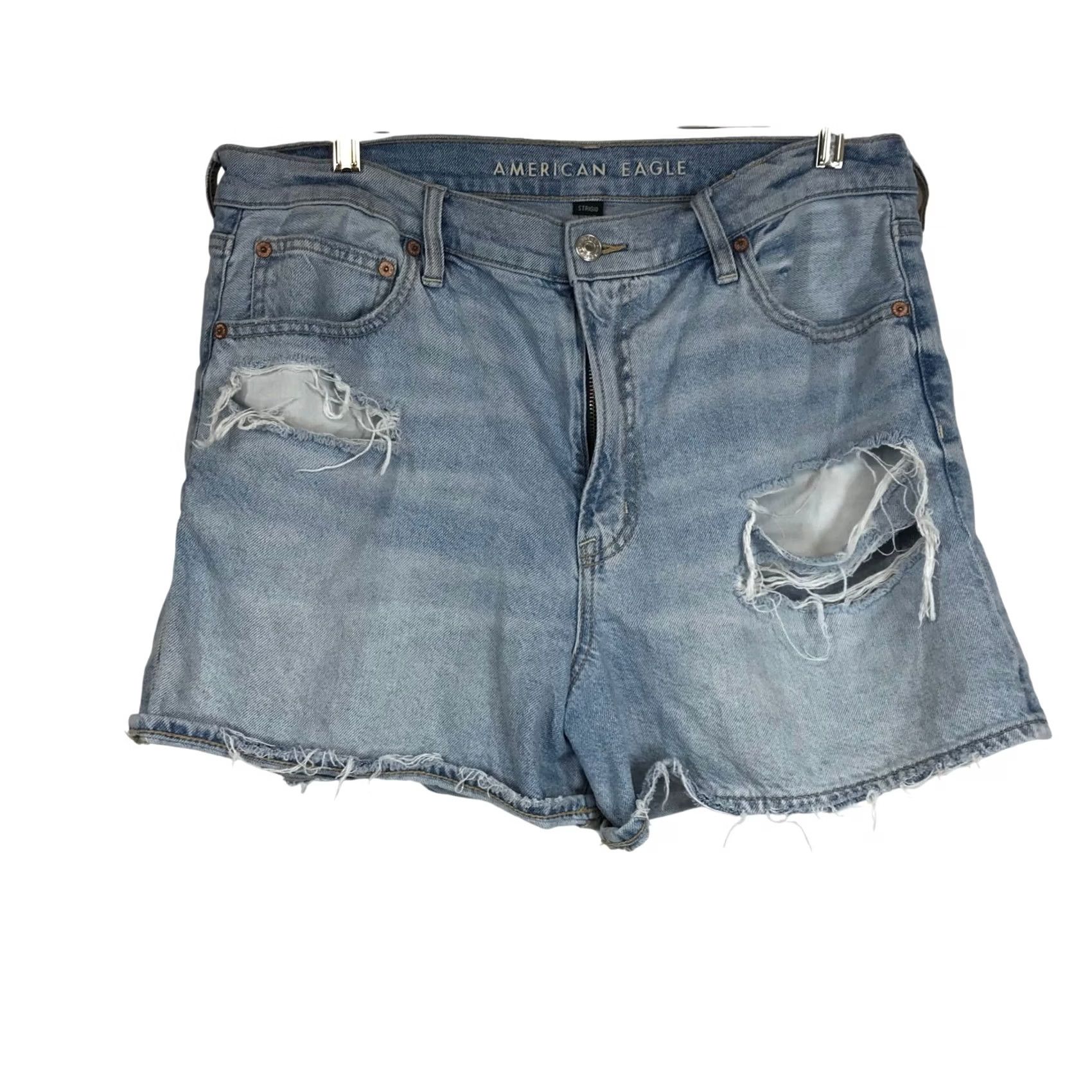 Vintage AMERICAN EAGLE HIGH WAIST DISTRESSED DENIM SHORTS WOMENS SIZE 14 LIGHT WASH Size 36" / US 14 / IT 50 - 2 Thumbnail