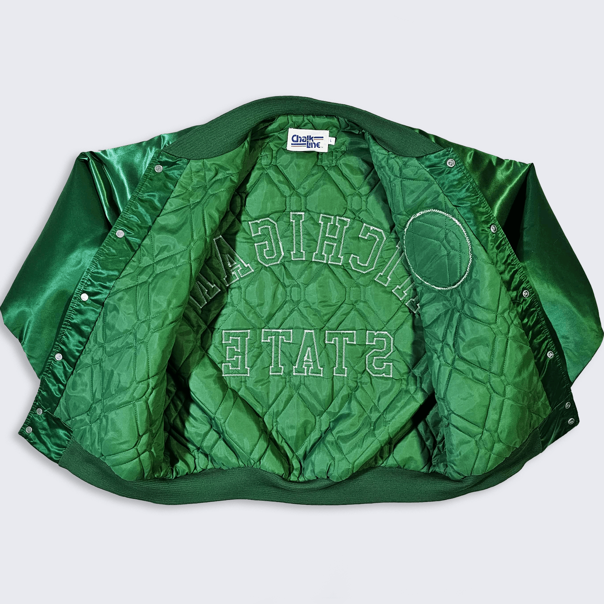 Vintage Michigan State Spartans Vintage 80s Chalk Line Satin Bomber Size US L / EU 52-54 / 3 - 3 Thumbnail