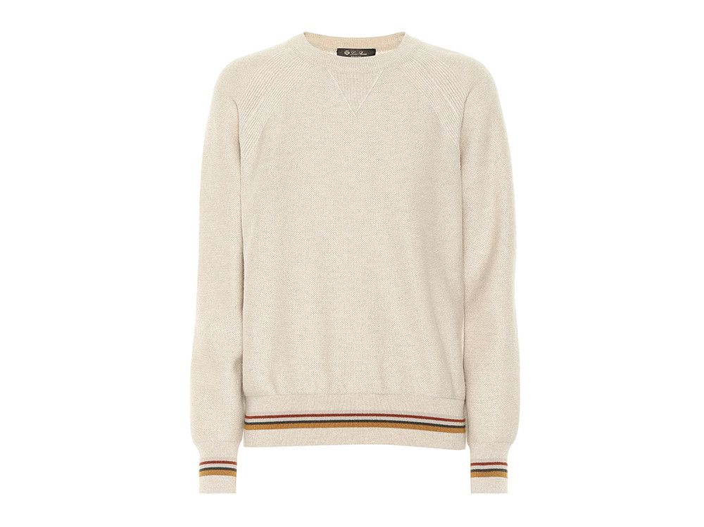 Loro Piana o1w1db10724 Suitcase Stripe Crew Neck Sweater in Ivory Size L / US 10 / IT 46 - 1 Thumbnail