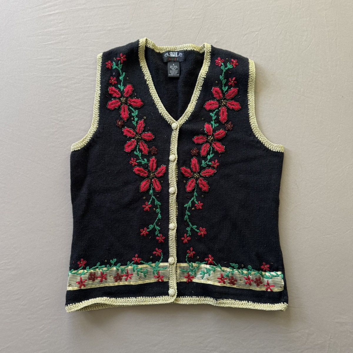 Other Vintage 90s Segue Noel Floral Christmas Sweater Vest Size S / US 4 / IT 40 - 1 Thumbnail