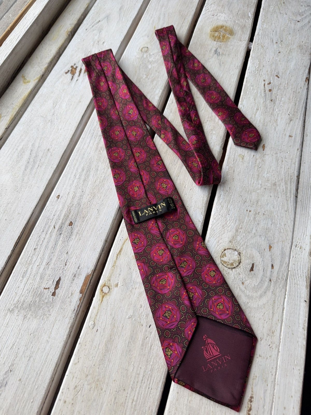 Designer × Lanvin Lanvin Paris Tie Burgundy Red Geometric Silk Made in France Size ONE SIZE - 4 Thumbnail