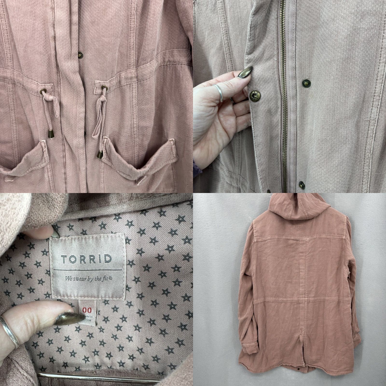 Torrid Torrid Twill Anorak Jacket Womens 14W Pink Full Zip Hooded Lightweight Casual Plus Size 14W Womens Jacket Size XL / US 12-14 / IT 48-50 - 8 Thumbnail