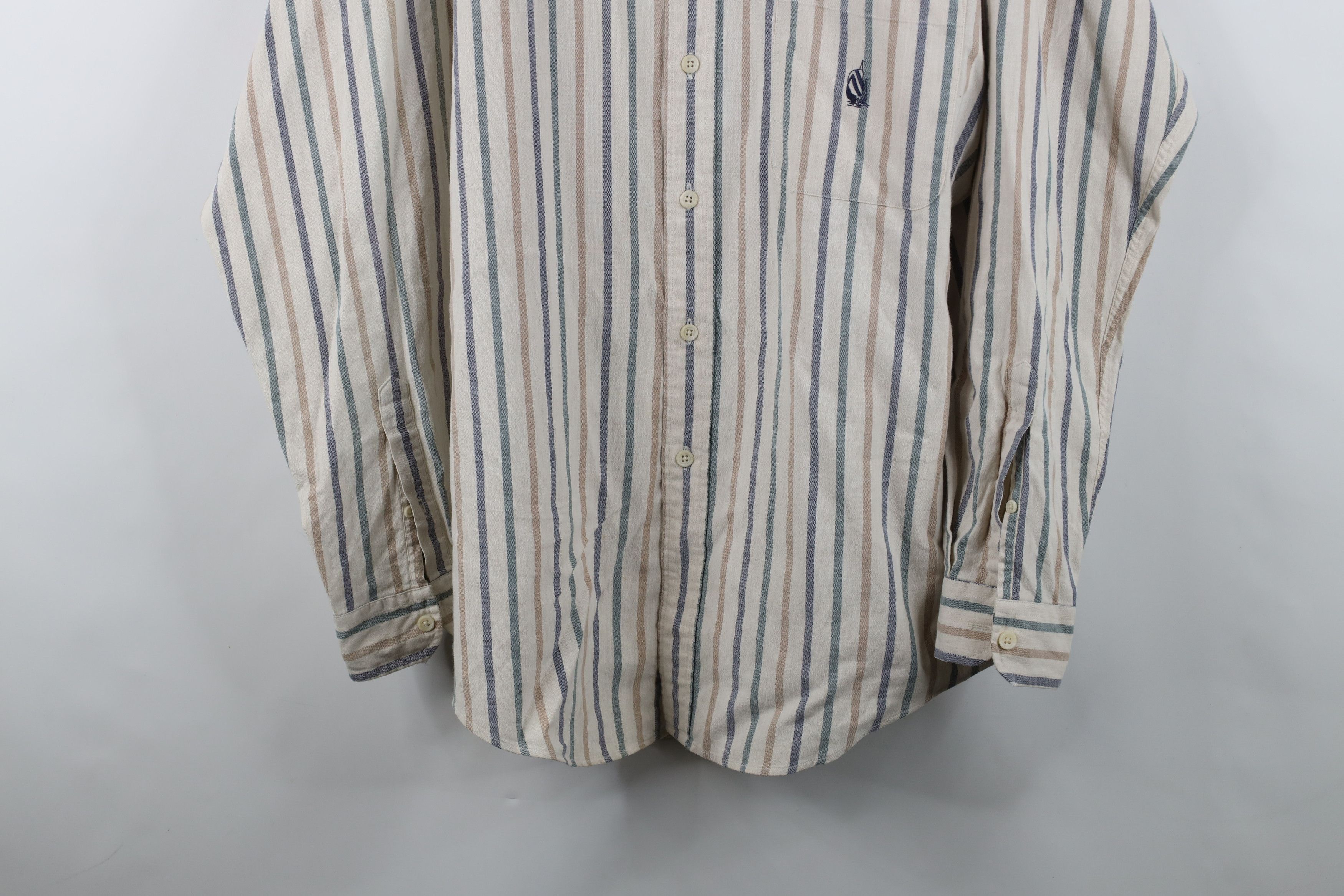 Nautica Vintage 90s Nautica Striped Band Collar Button Shirt Cotton Size US XL / EU 56 / 4 - 3 Thumbnail