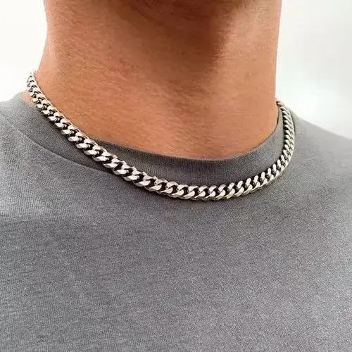 Other Silver Color 8MM Width + 50 cm Length Cuban Chain Necklace Size ONE SIZE - 4 Thumbnail