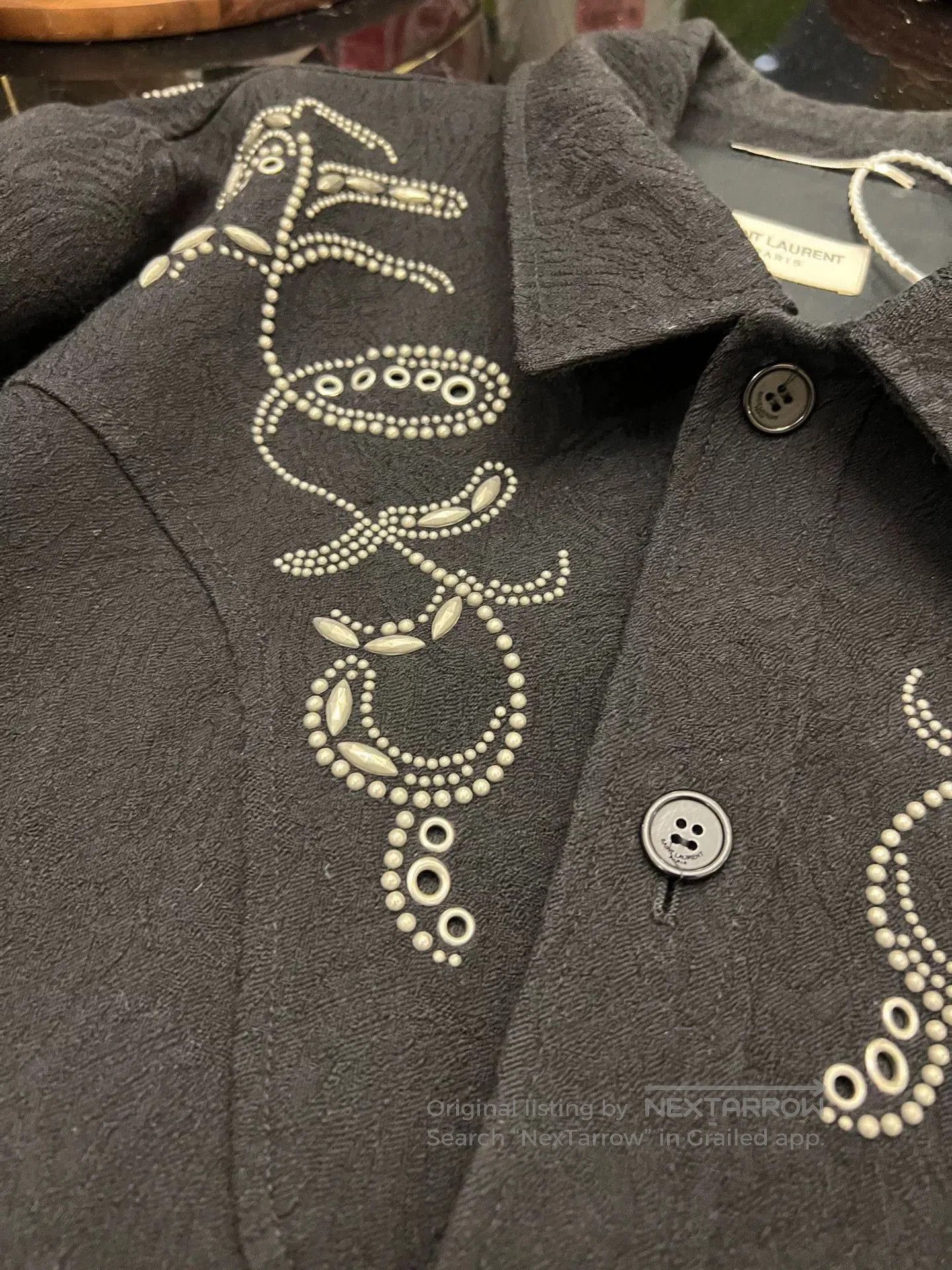 Saint Laurent Paris Saint Laurent Black Embellished Wool Jacket. Size US L / EU 52-54 / 3 - 4 Thumbnail