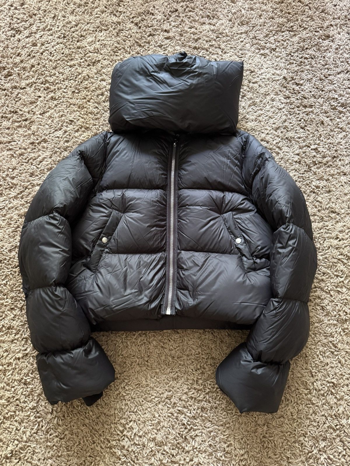 Rick Owens Black Down Funnel Neck Jacket | Grailed